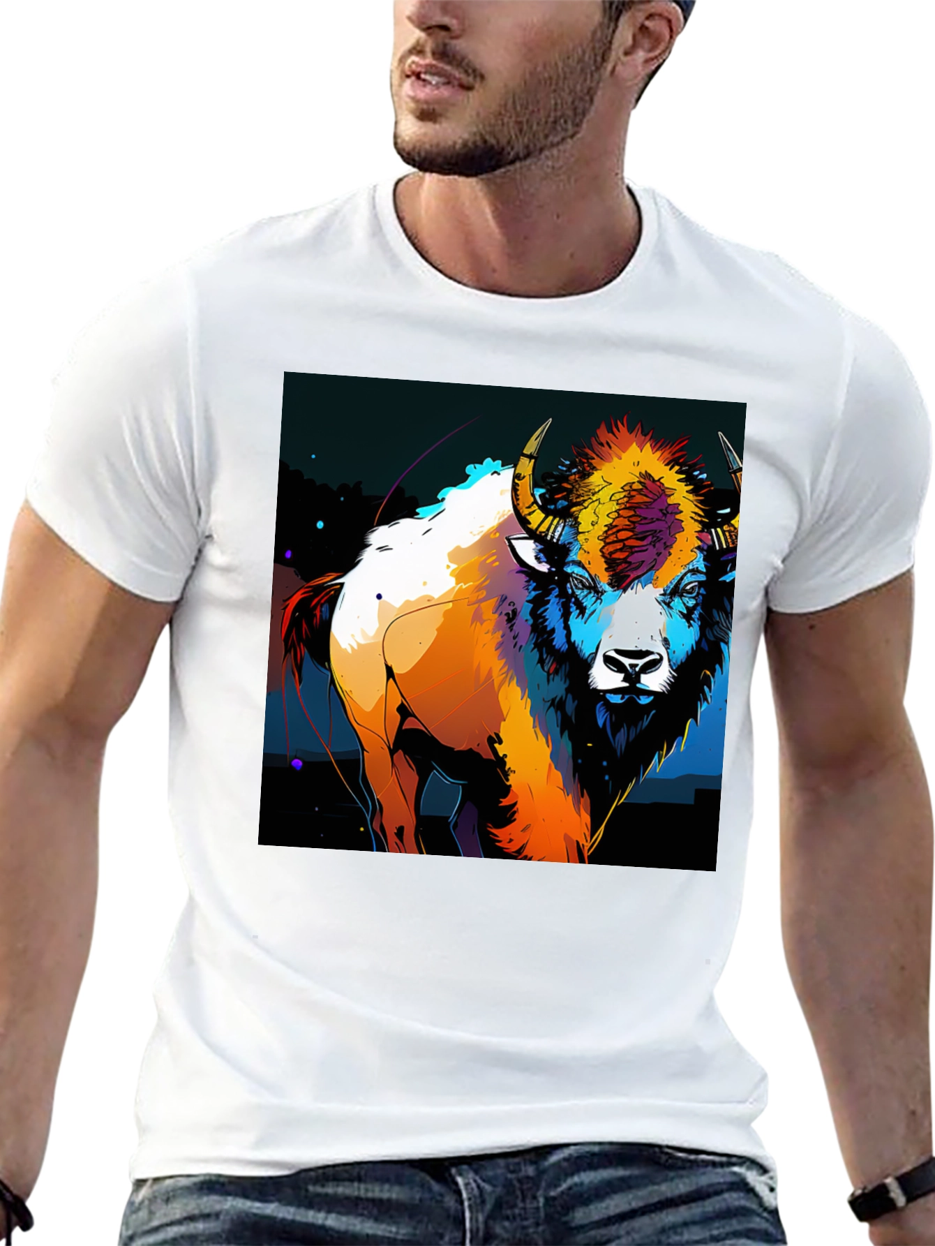 Vibrant Bison Graphic T-Shirt