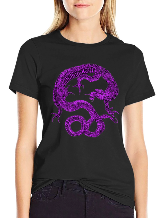 Black T-Shirt with Purple Dragon Graphic Print