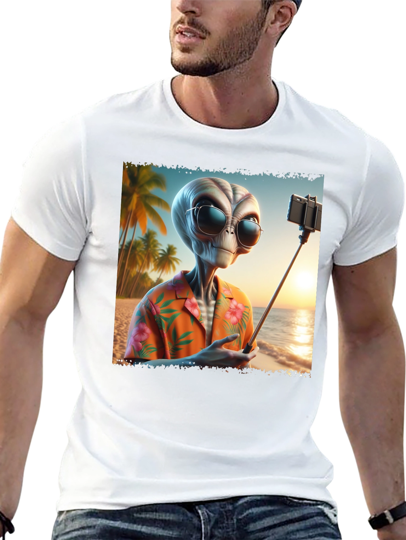 Alien Beach Selfie Graphic Tee - Black T-Shirt