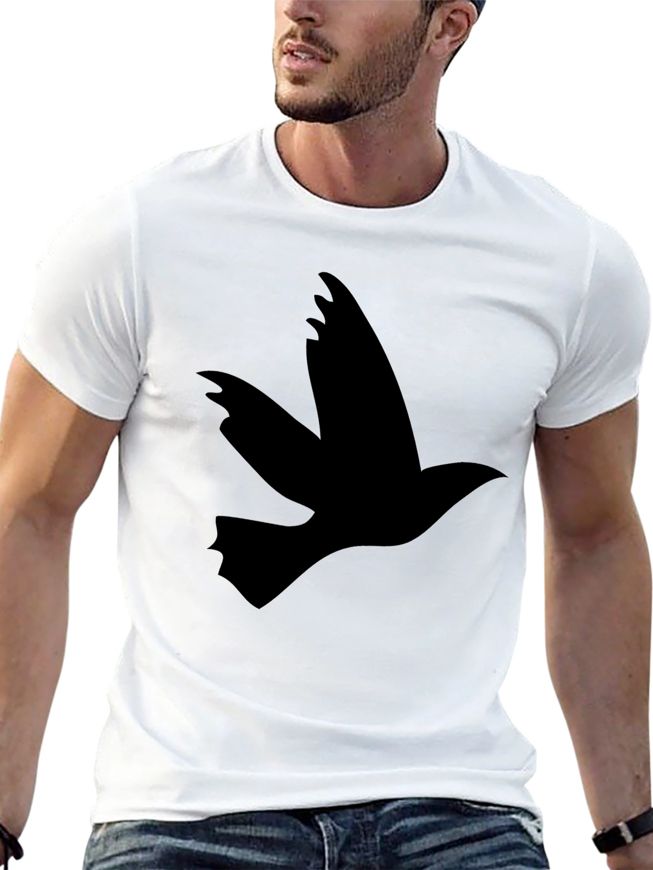 Black T-Shirt with Flying Bird Design