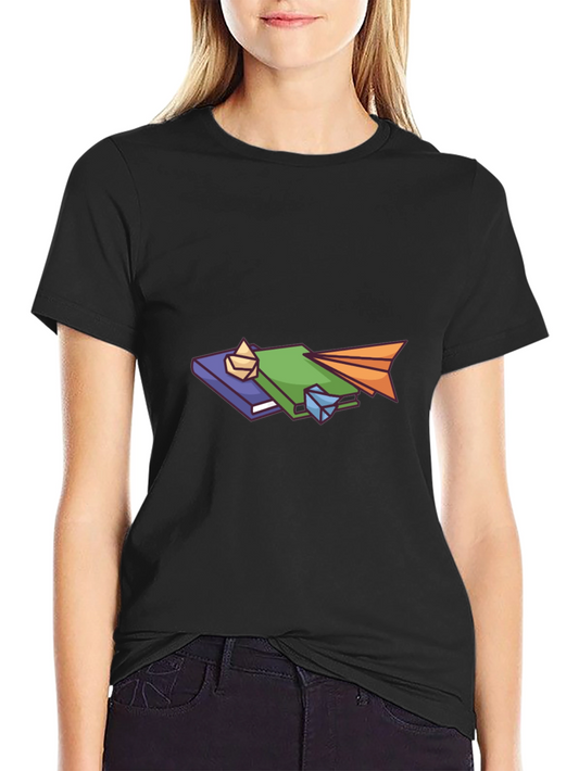 Book Stack Graphic Tee - Black Cotton Comfort