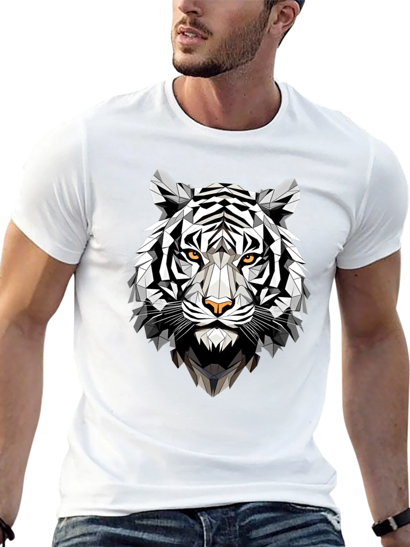Geometric Tiger Graphic Tee - Black