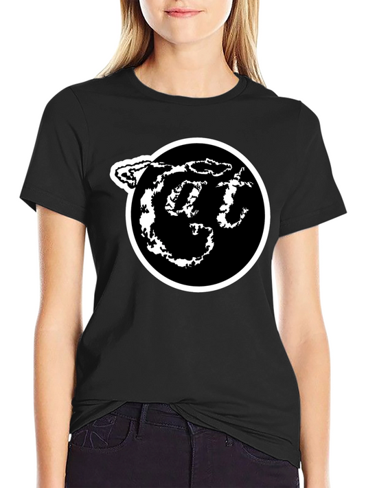 Black T-Shirt with White Circle Logo Graphic