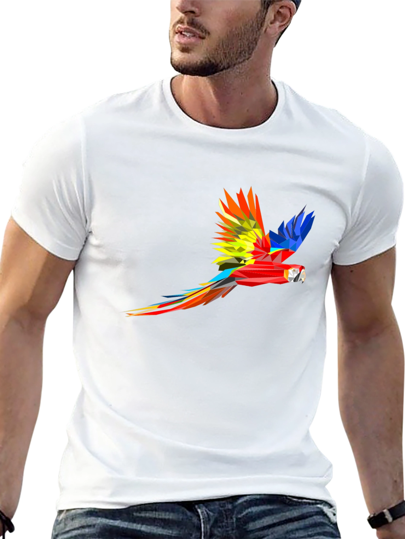 Geometric Parrot Graphic Black T-Shirt