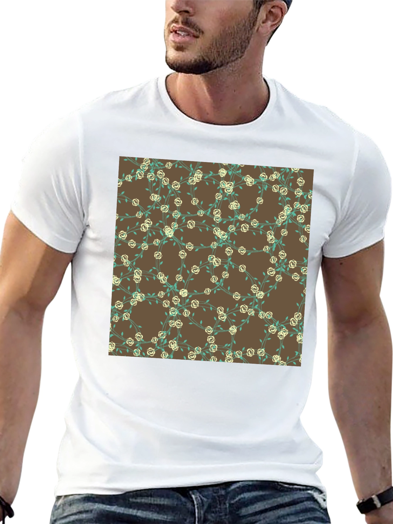Floral Patterned Black T-Shirt