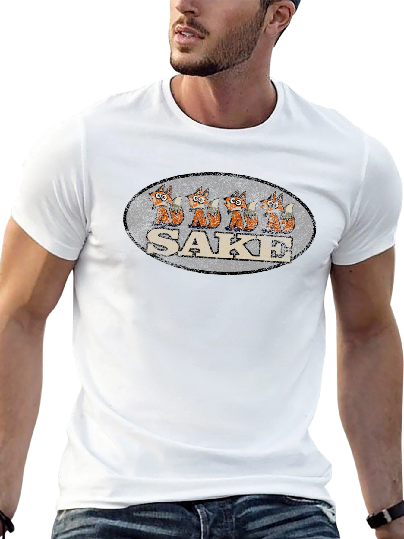 Retro Sake Fox T-Shirt - Unique Graphic Tee