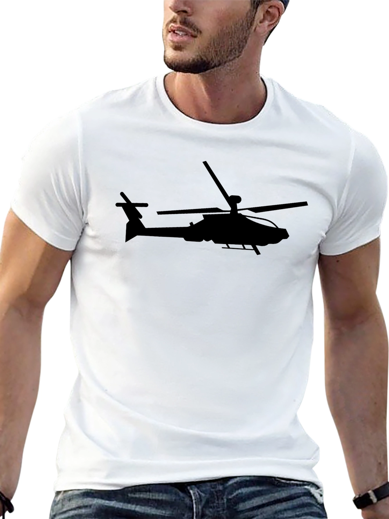 Apache Helicopter Silhouette T-Shirt - Black