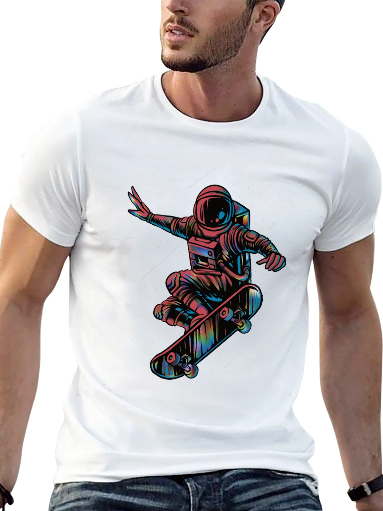 Astronaut Skateboarder Graphic Tee - Black