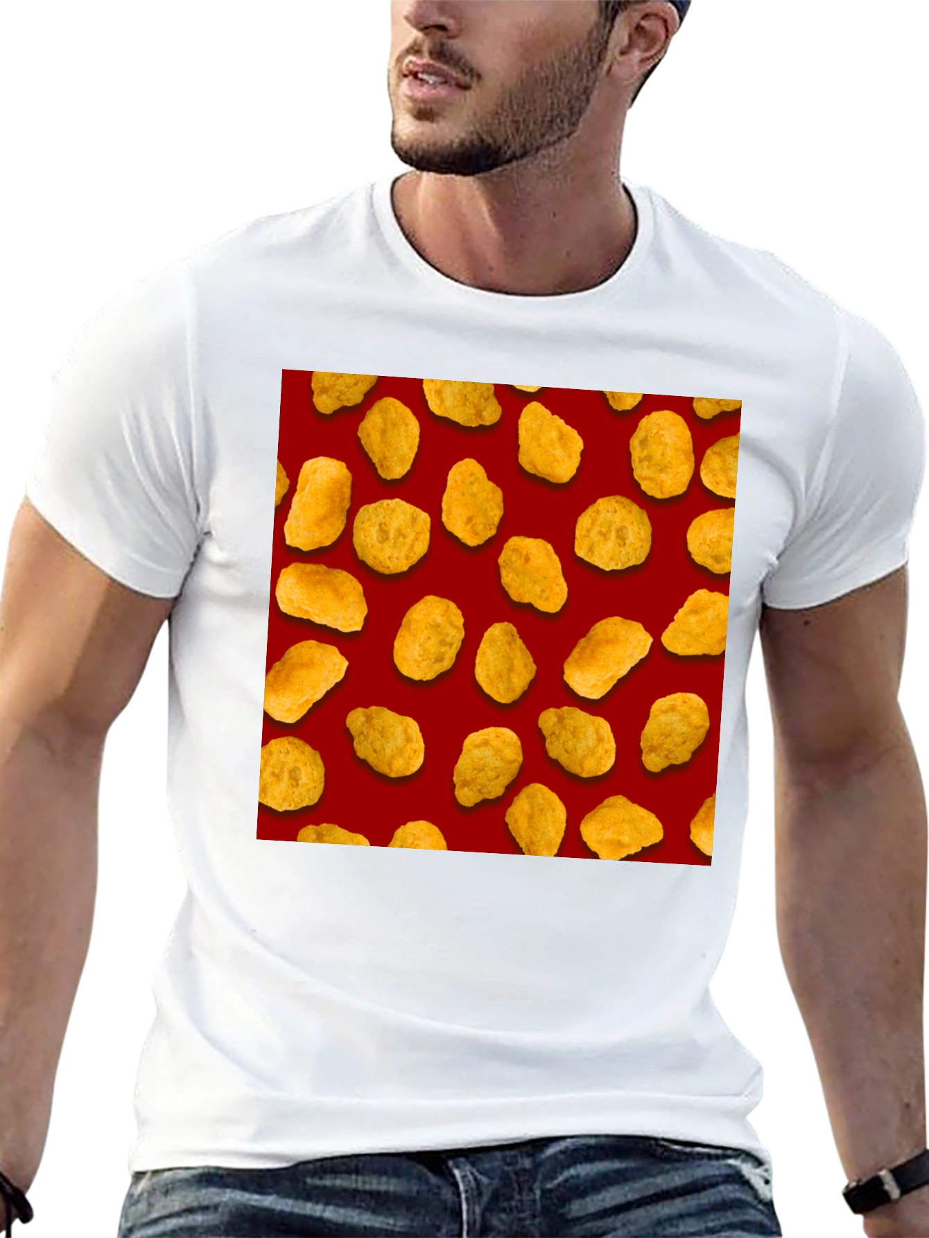 Chicken Nugget Pattern Black T-Shirt