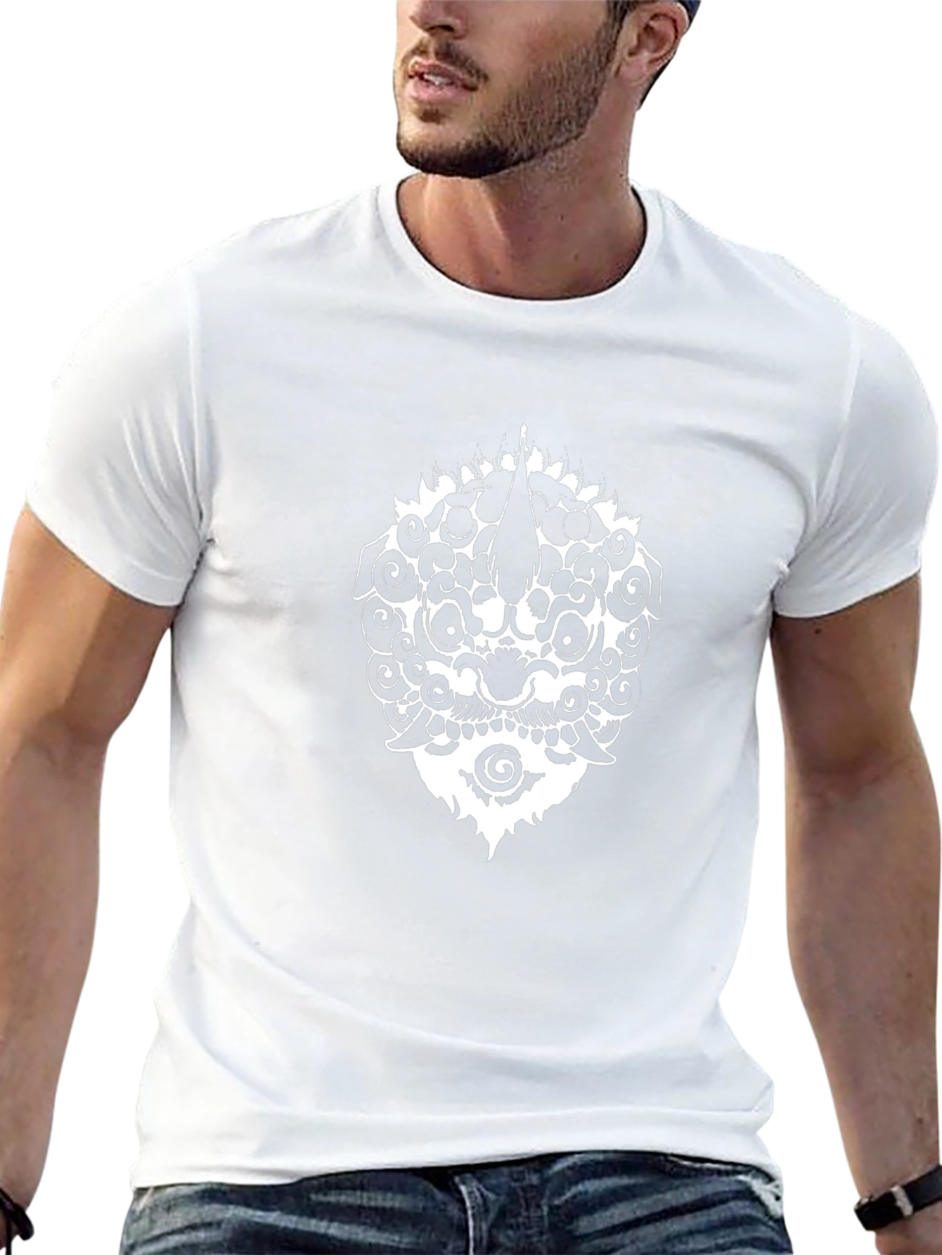Black Tee with White Tribal Mask Design