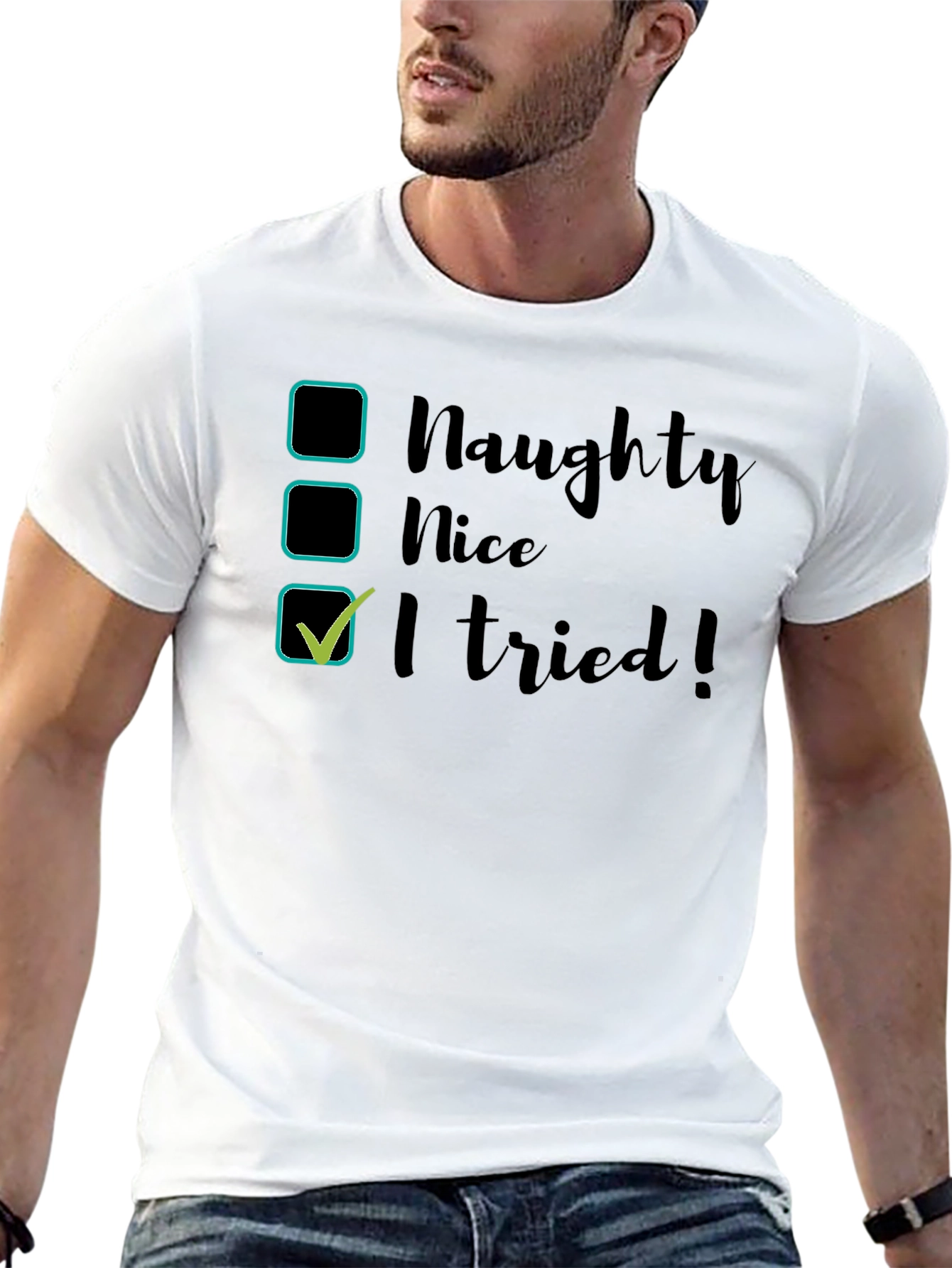 Naughty Nice I Tried! Black Cotton T-Shirt