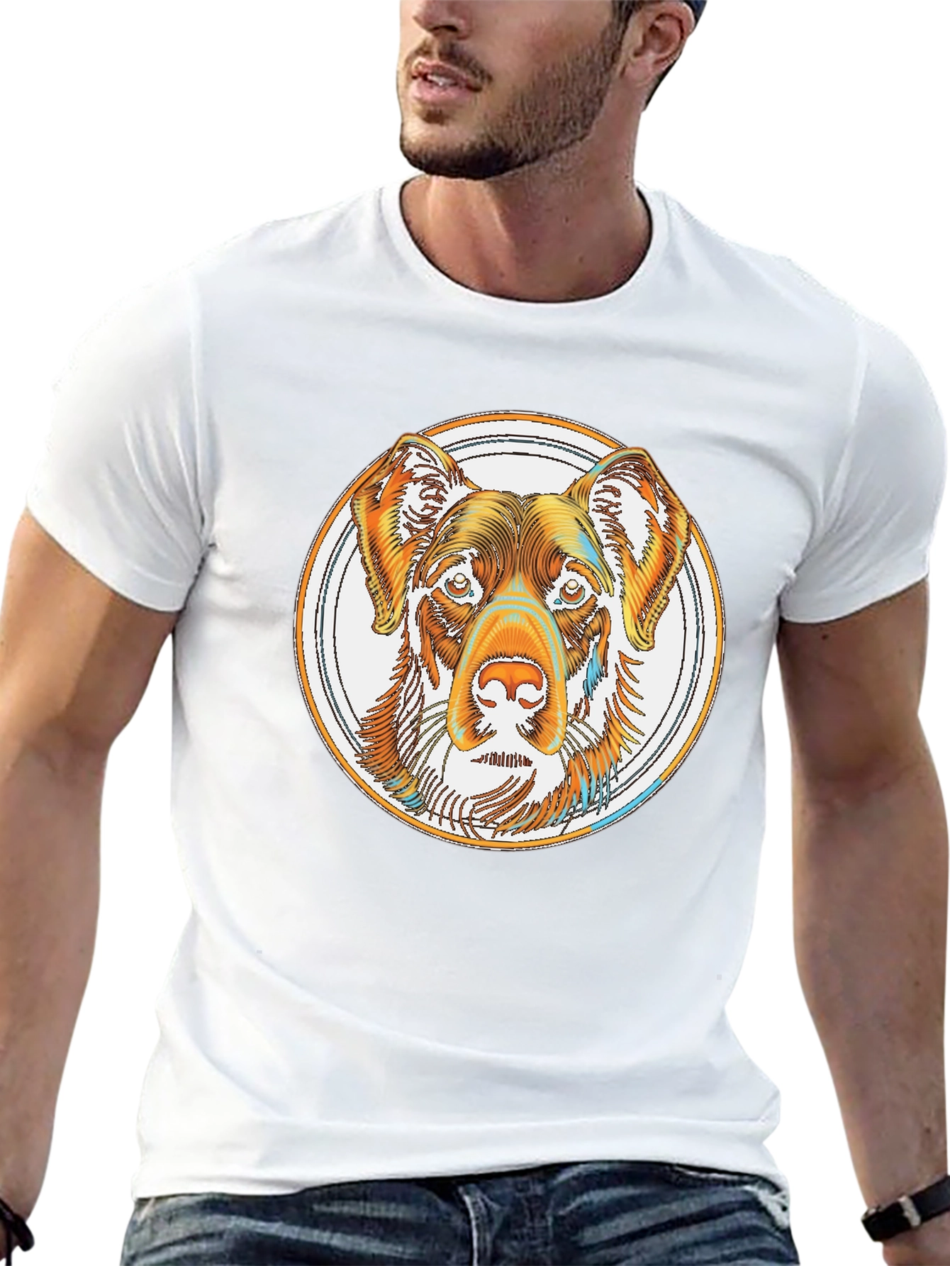 Dog Head in Circle Graphic Tee - Black
