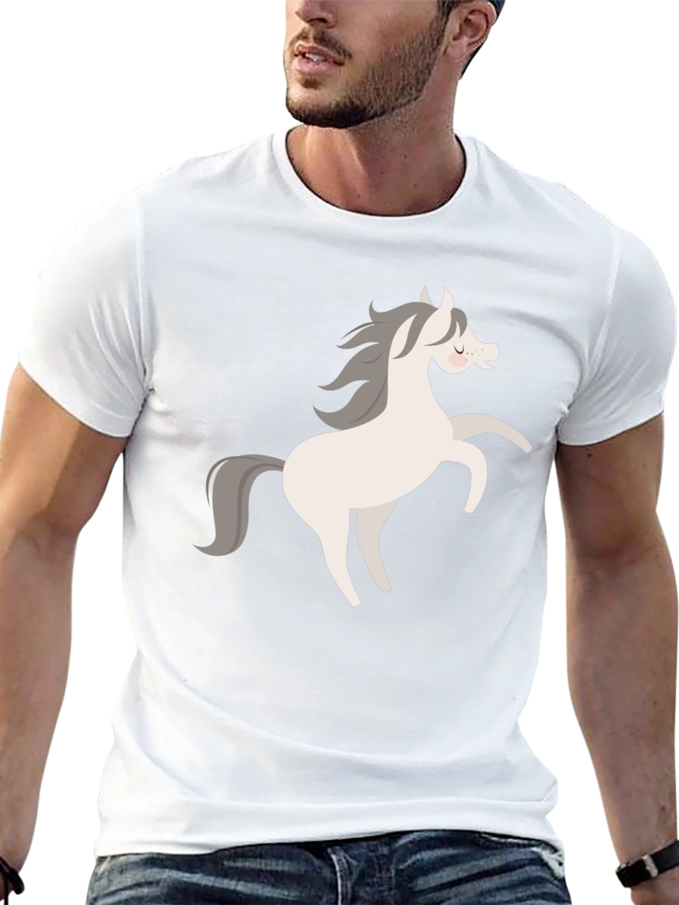 Black Tee with Cartoon Horse Graphic