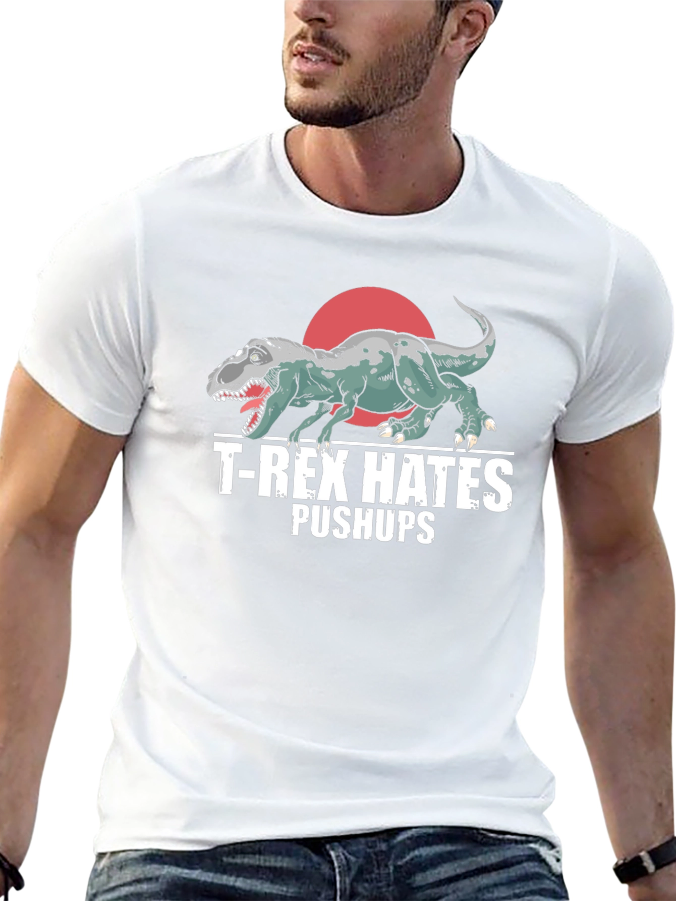 T-Rex Hates Pushups Graphic Tee Funny Workout Shirt