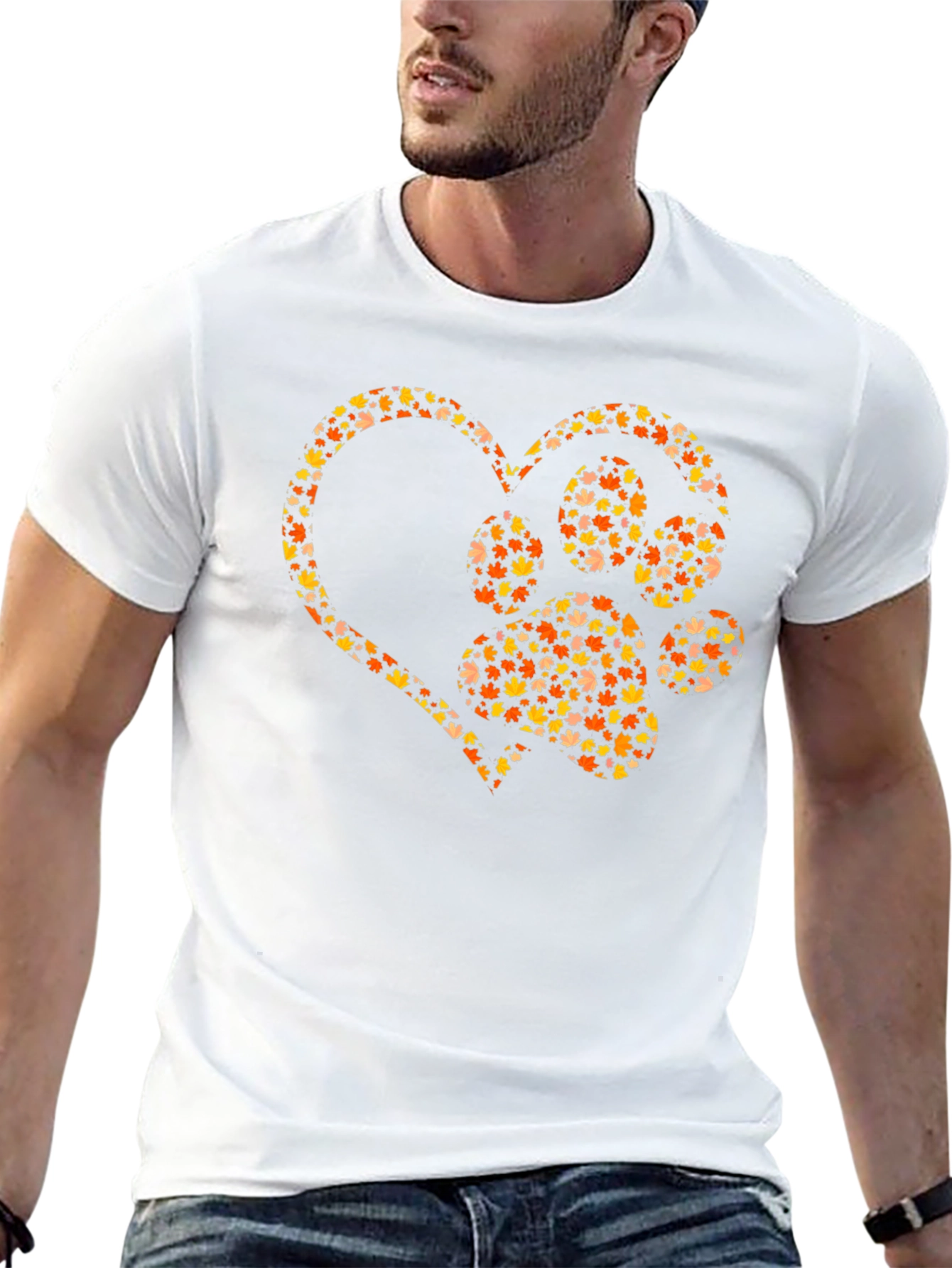 Heart Paw Print Graphic Tee - Fall Leaves Design