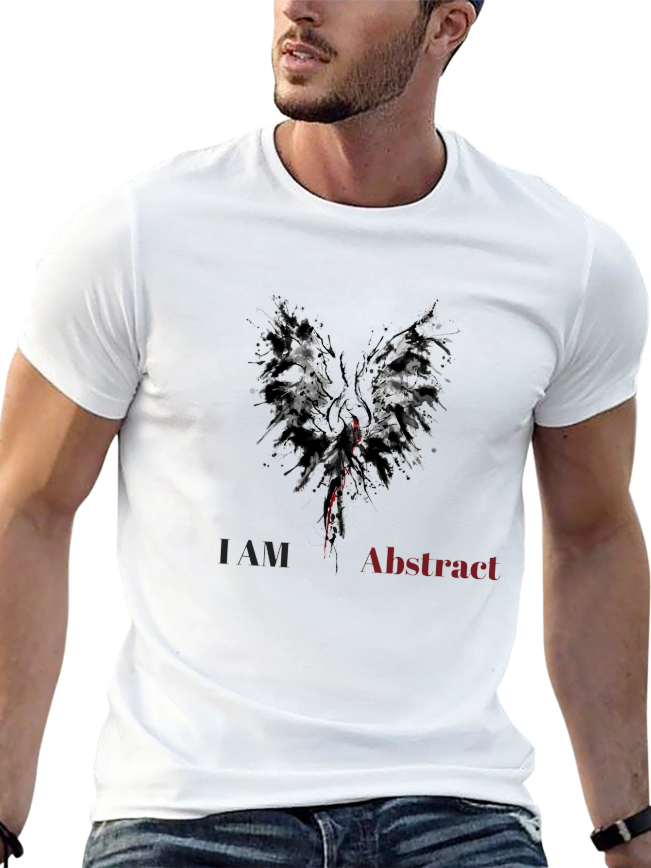 Abstract Wings Mens Black Graphic T-Shirt