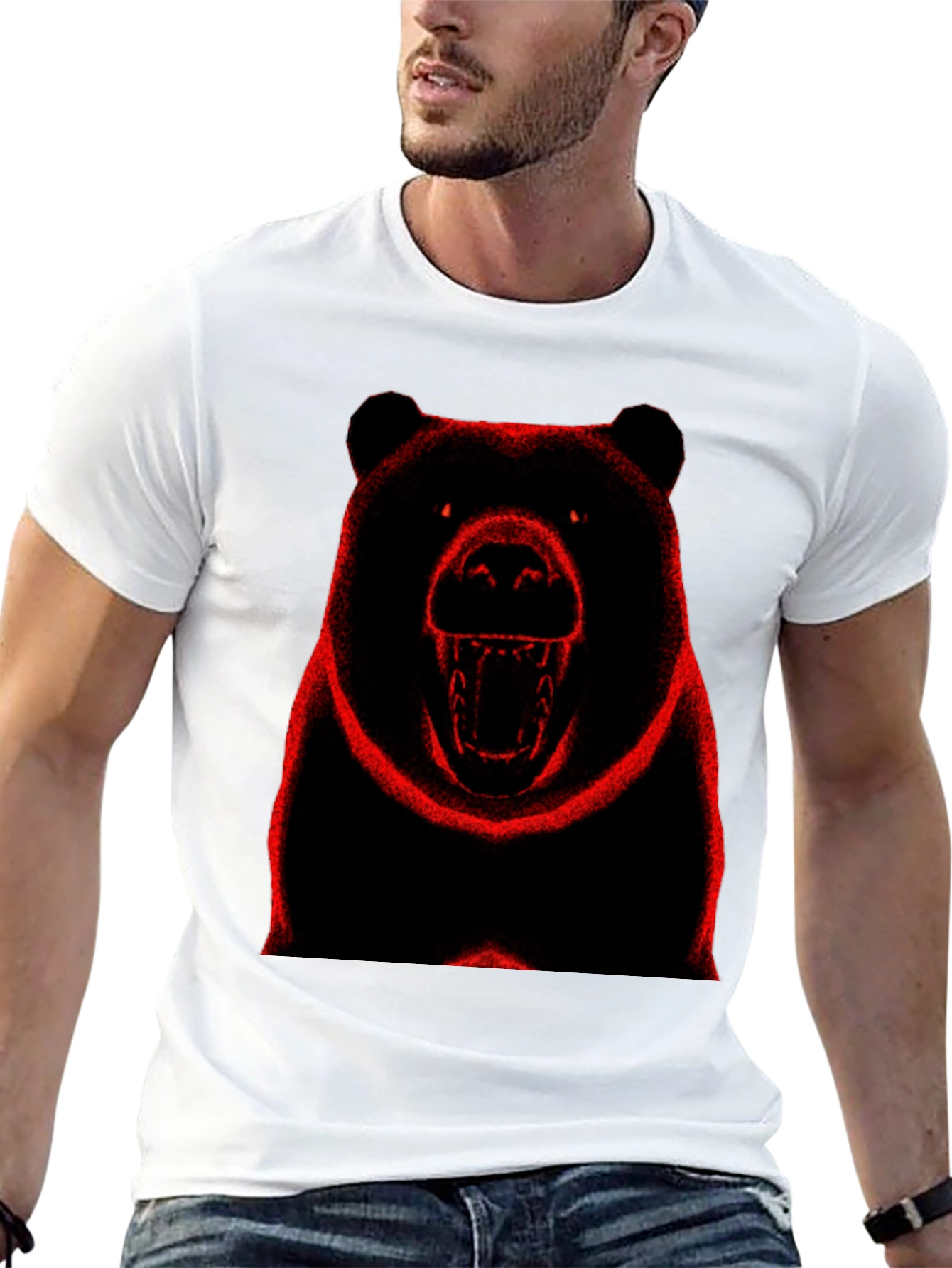 Bear Graphic Print Black T-Shirt