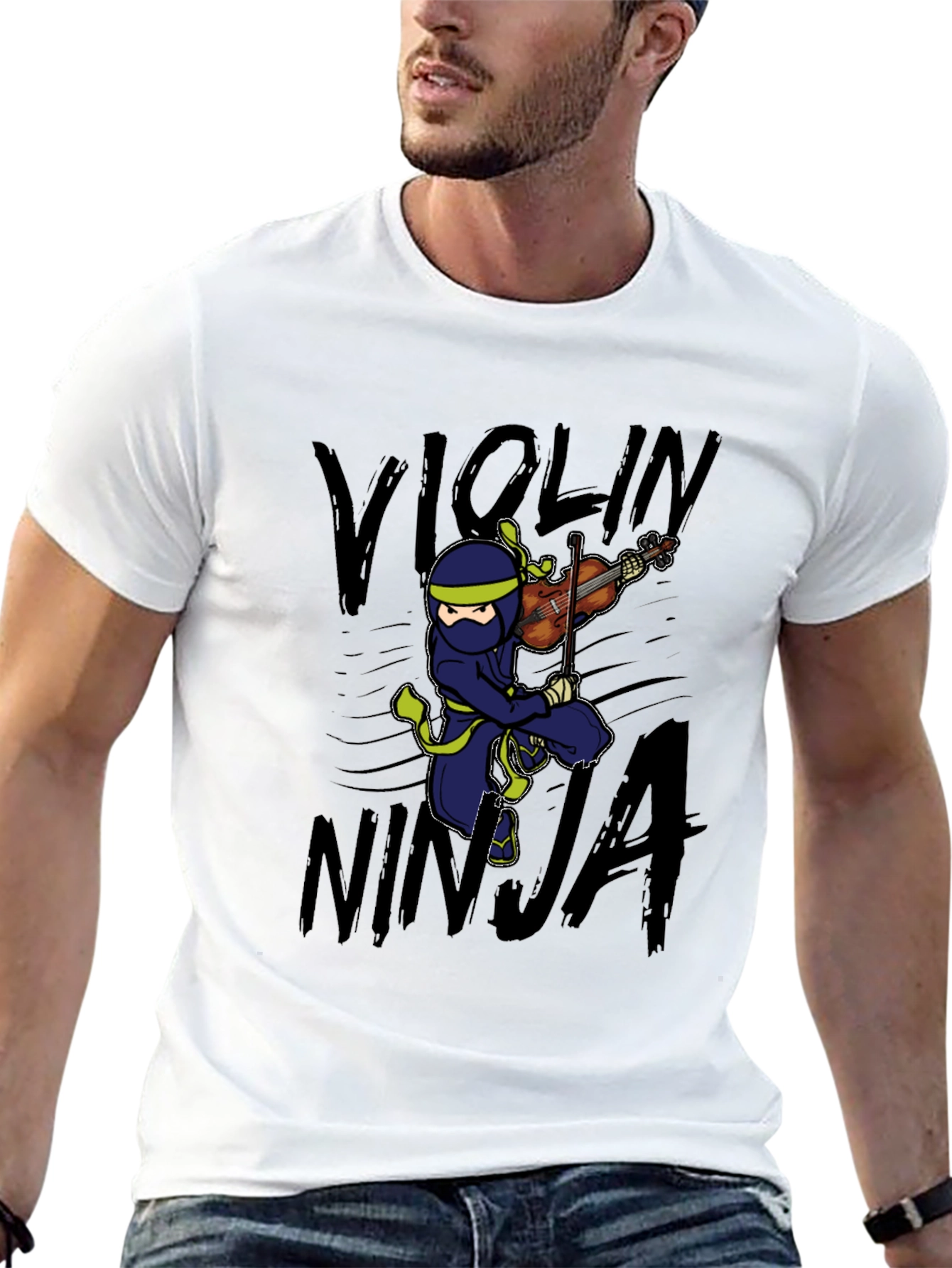 Violin Ninja Graphic T-Shirt - Playful Musician Tee