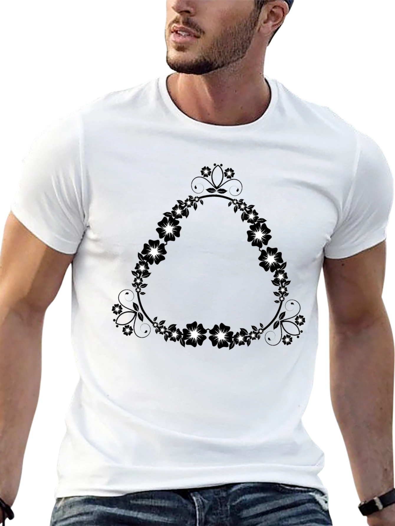 Floral Triangle Graphic Black T-Shirt