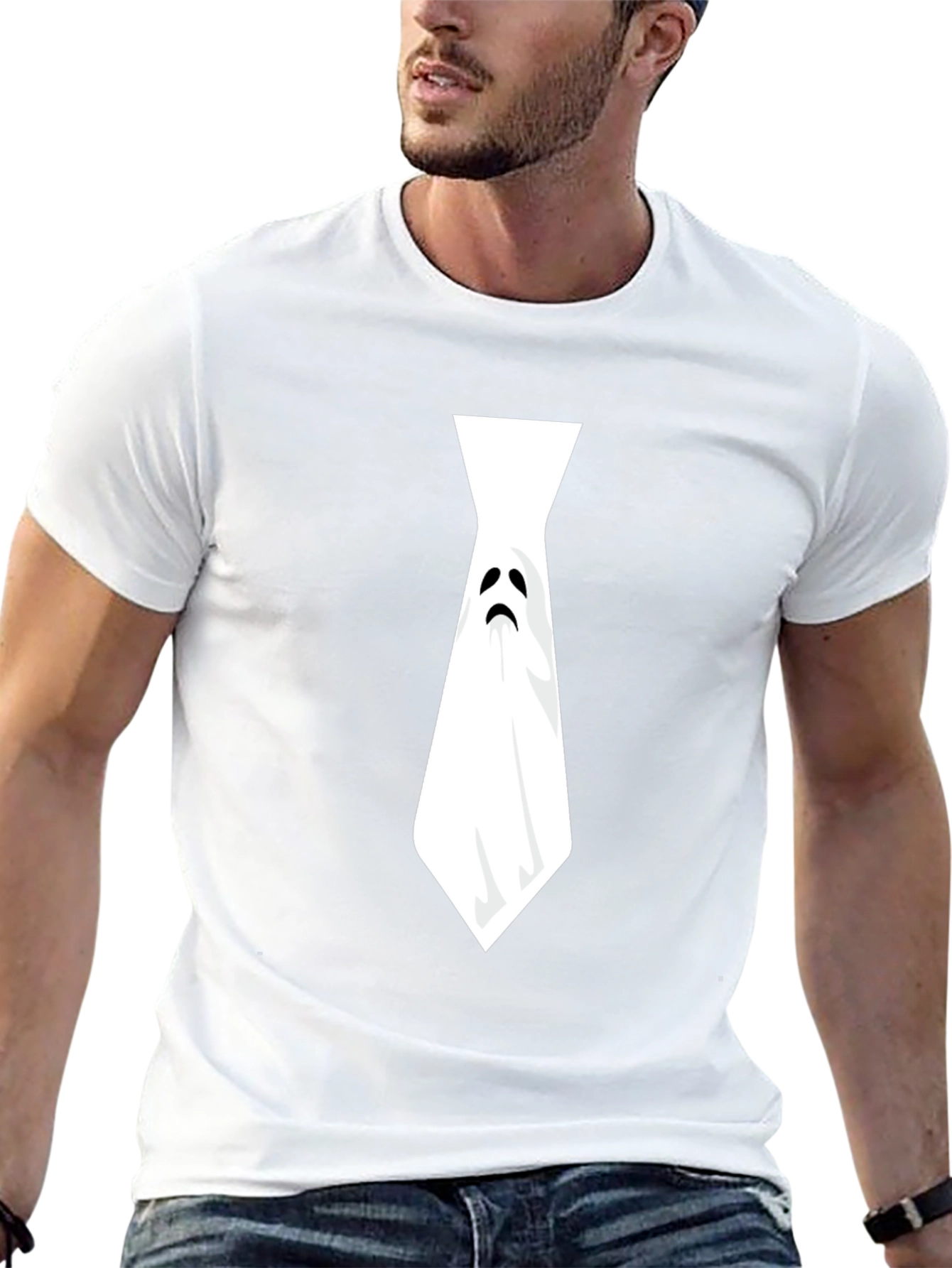 Ghost Tie Graphic Tee - Halloween Humor Shirt