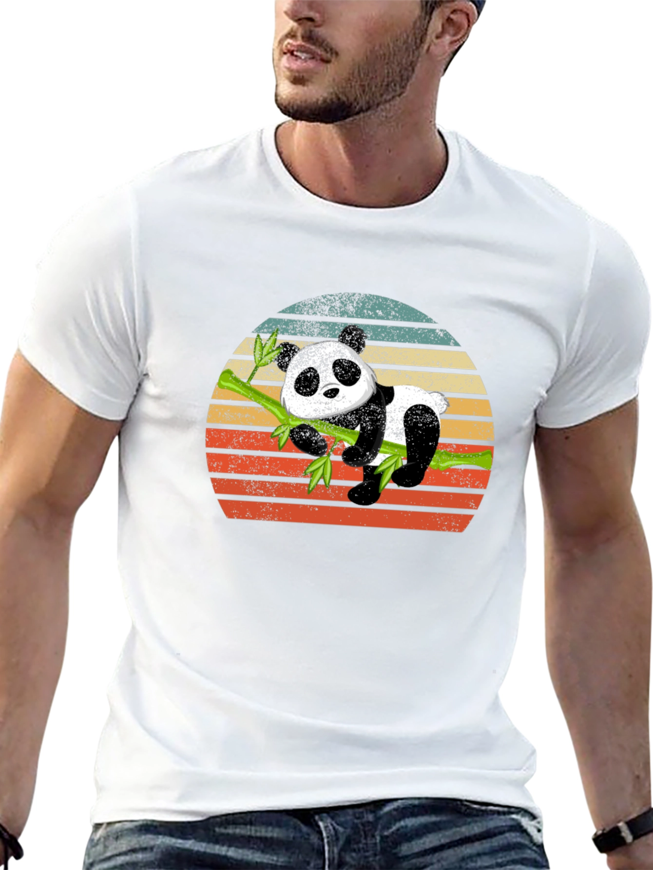 Panda on Bamboo Sunset Graphic T-Shirt