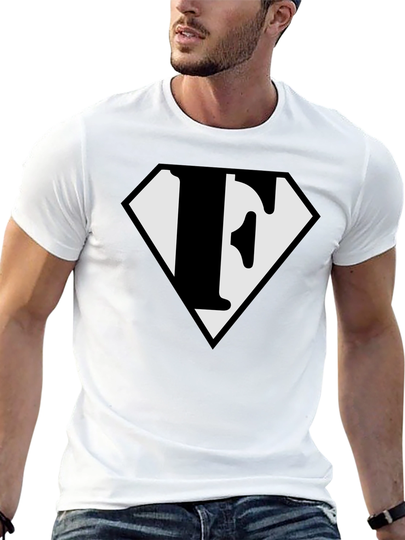 Letter F Superhero Logo Black T-Shirt
