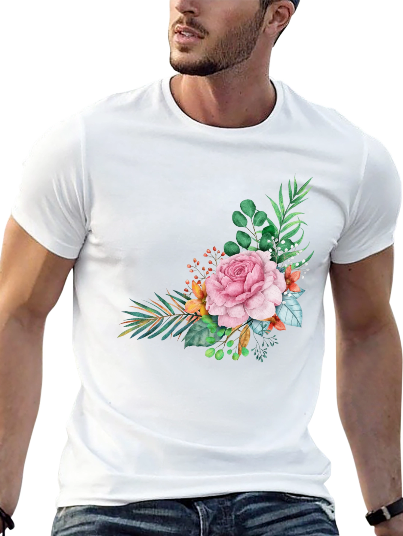 Floral Accent T-Shirt - Stylish & Comfortable