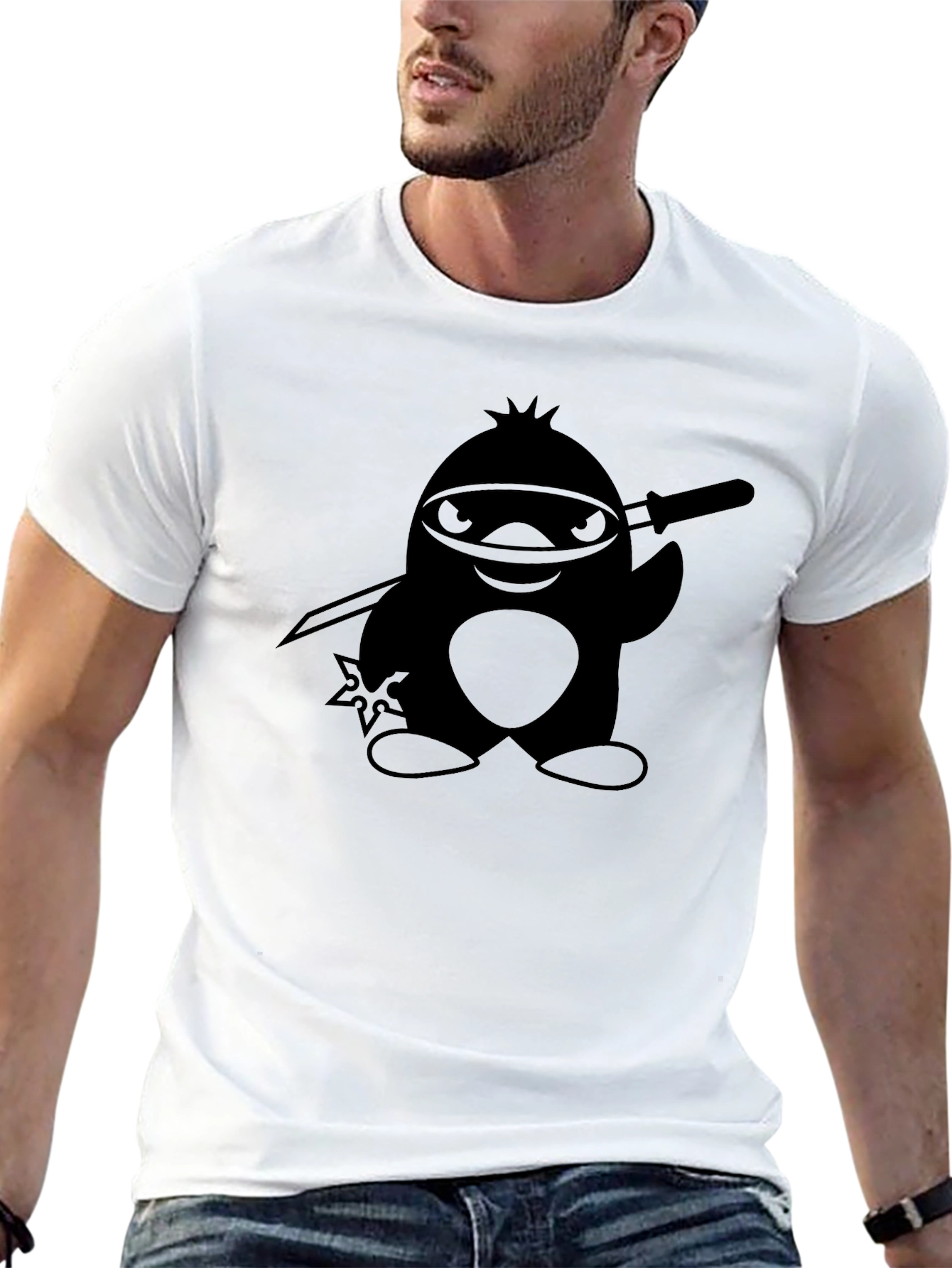 Ninja Penguin Black T-Shirt - Stealth Mode Activated!