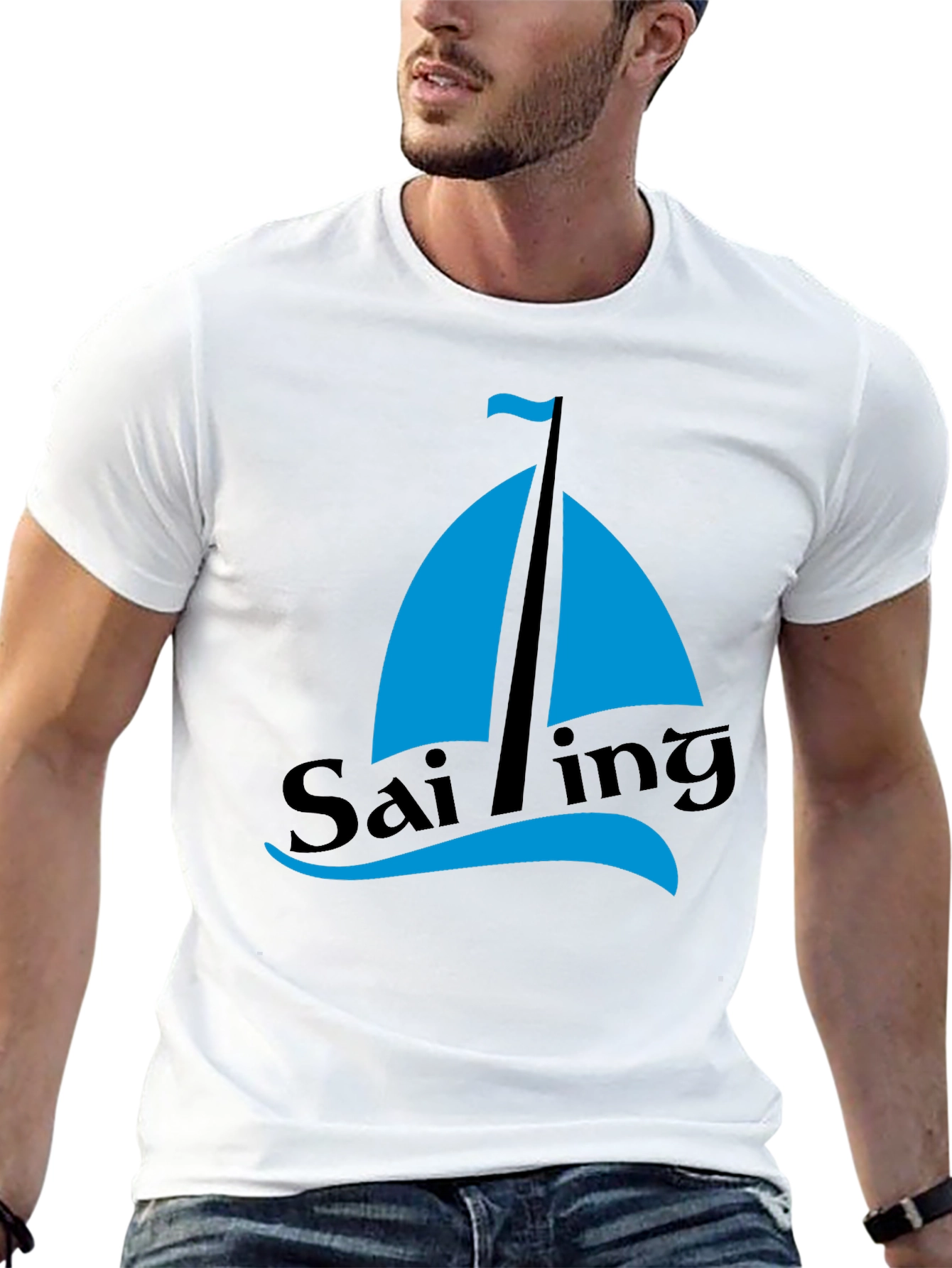 Sailing Graphic Tee - Mens Black Cotton T-Shirt