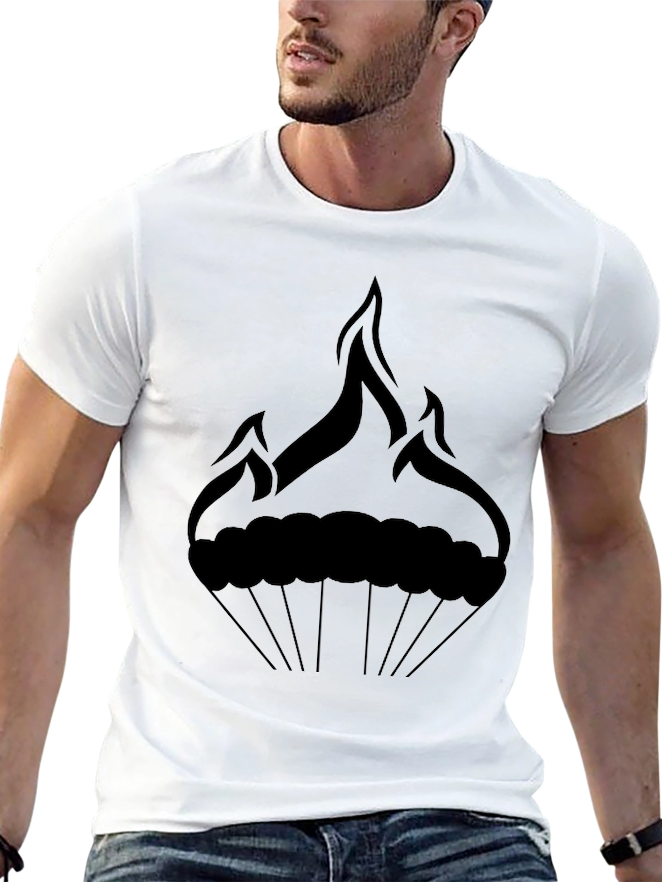 Mens Black Graphic Tee - Fire Cupcake Design