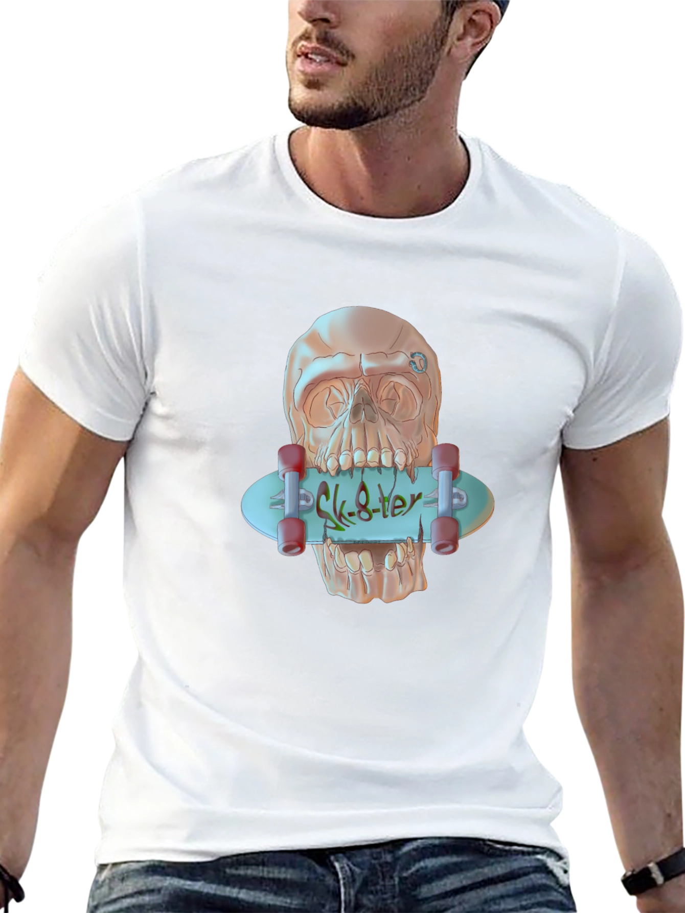 Skater Skull Graphic T-Shirt - Edgy Style