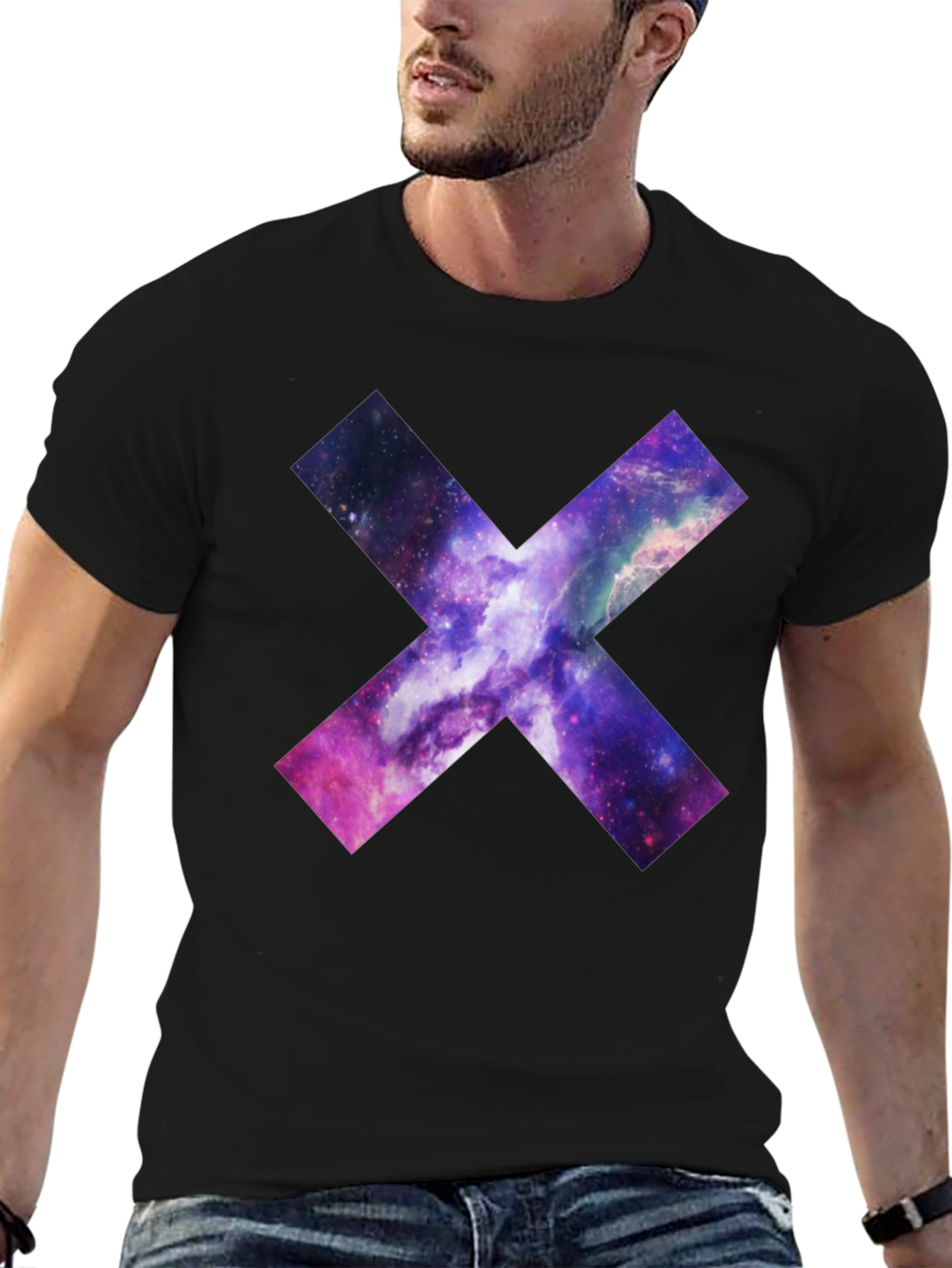 Galaxy Cross Graphic T-Shirt - Black Cotton Tee