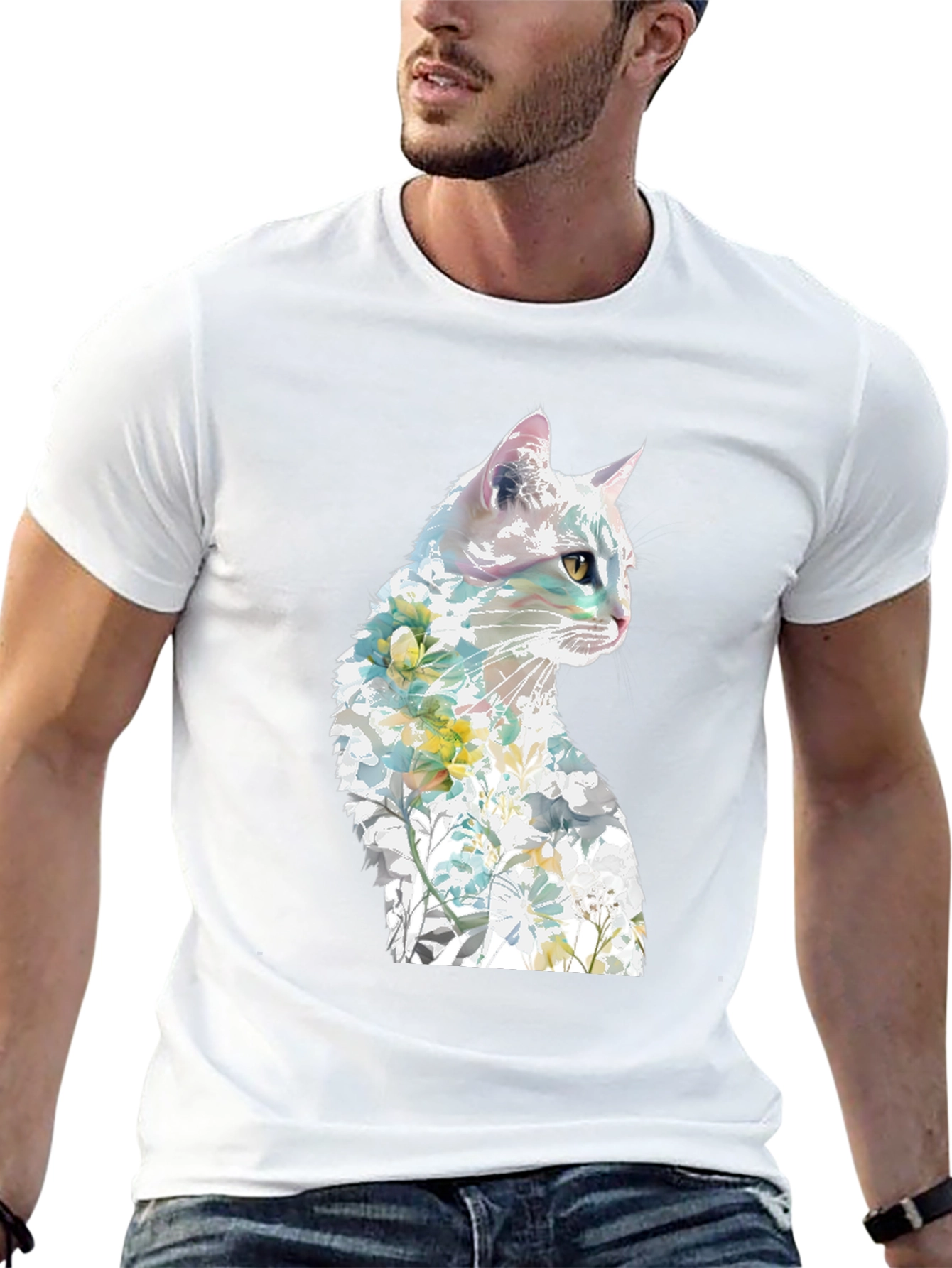Floral Cat Graphic T-Shirt