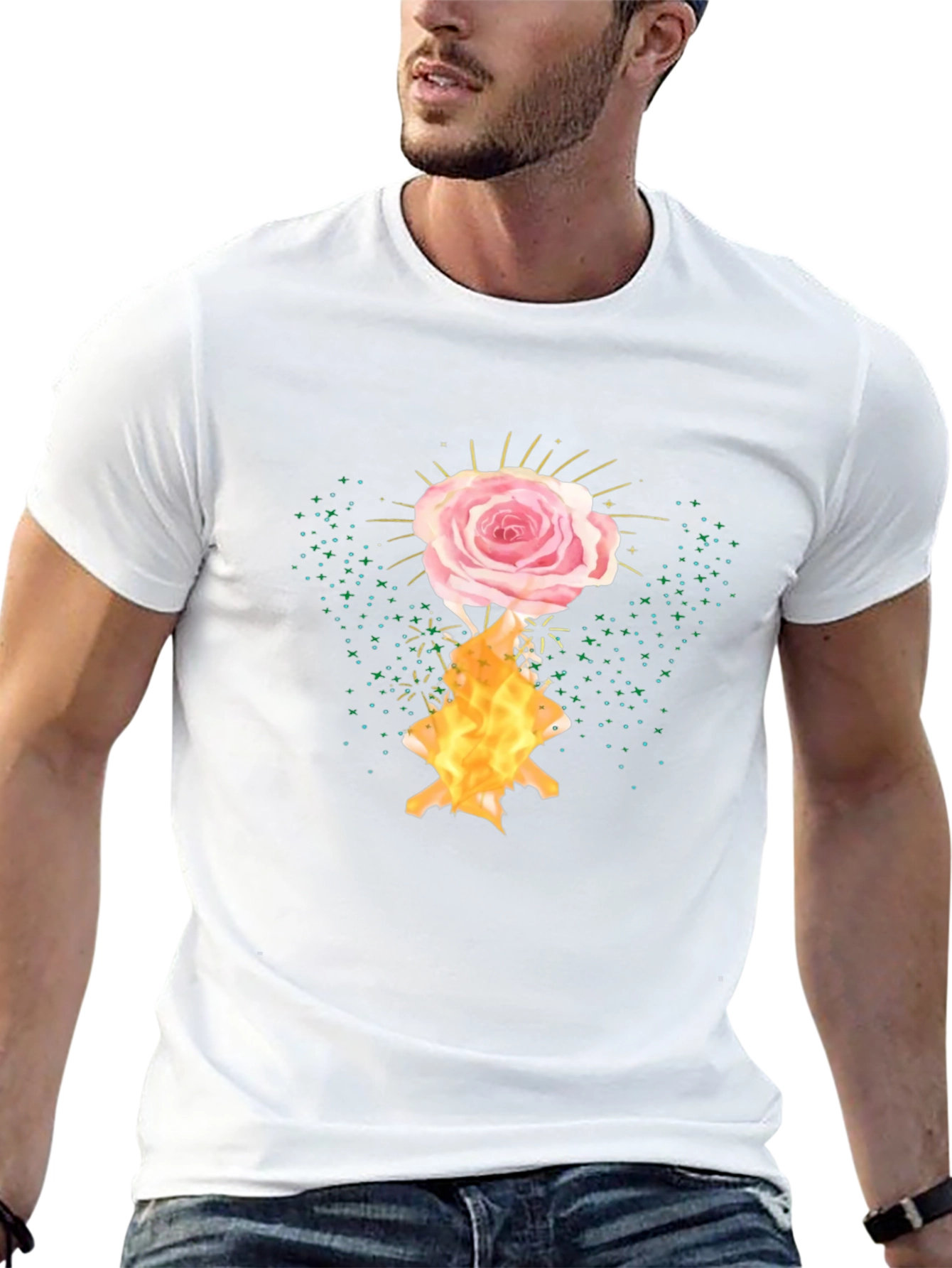 Rose and Flame Graphic Black T-Shirt