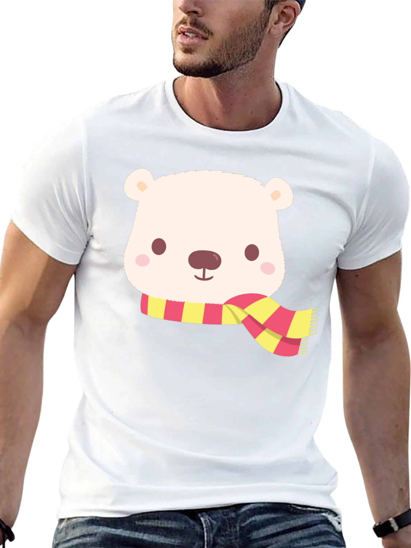 Cute Bear Scarf Black T-Shirt