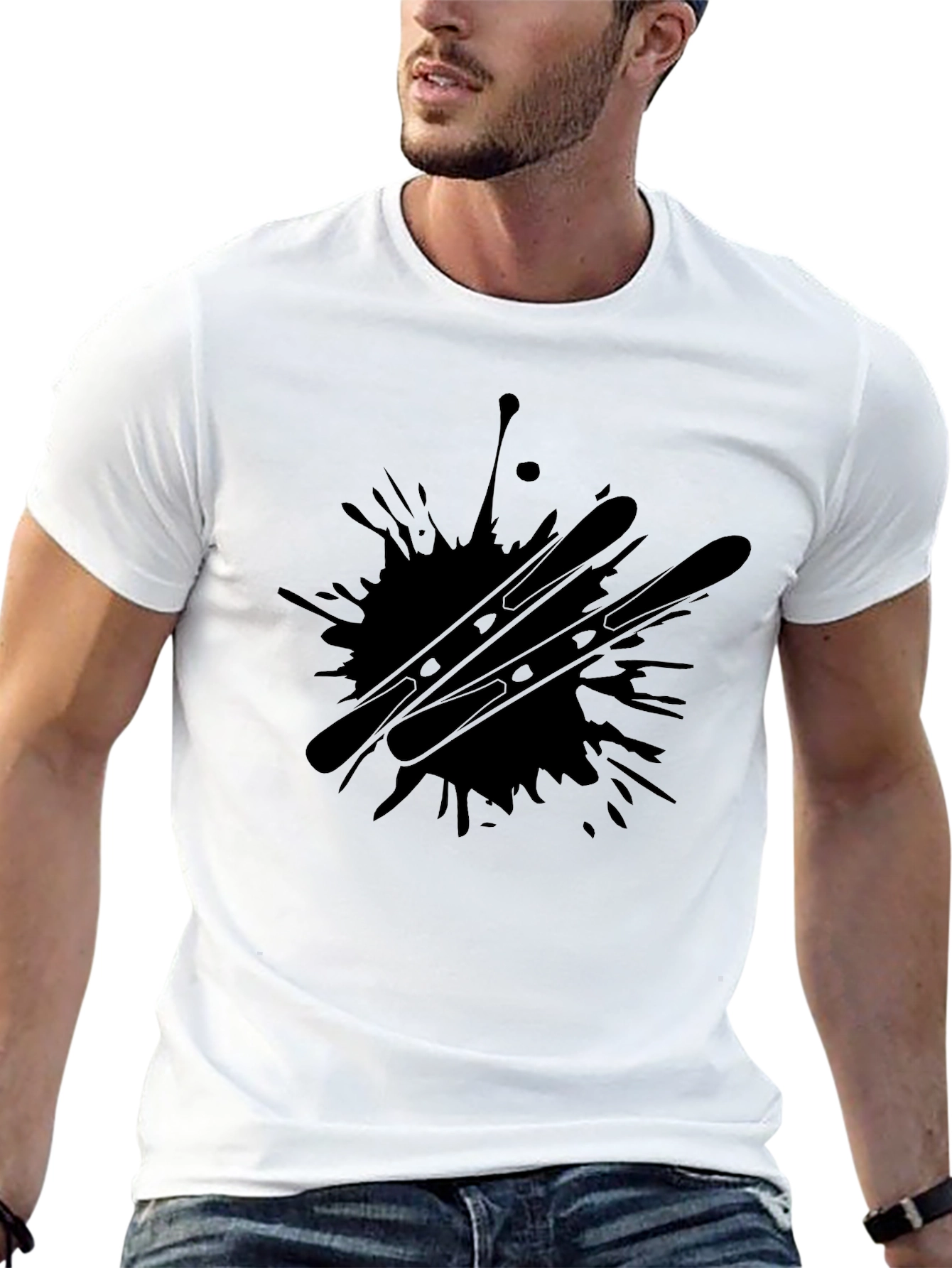 Abstract Skiing T-Shirt - Black Graphic Tee