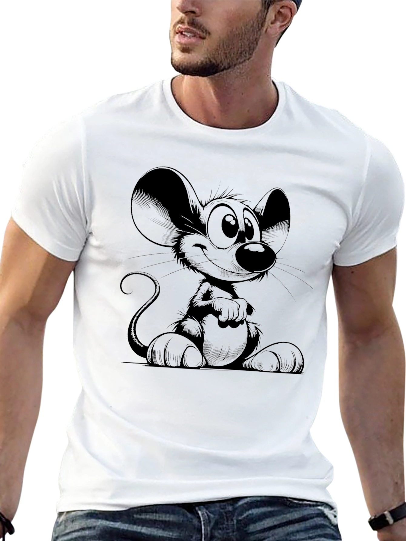Cartoon Mouse Graphic Tee - Stylish Black T-Shirt