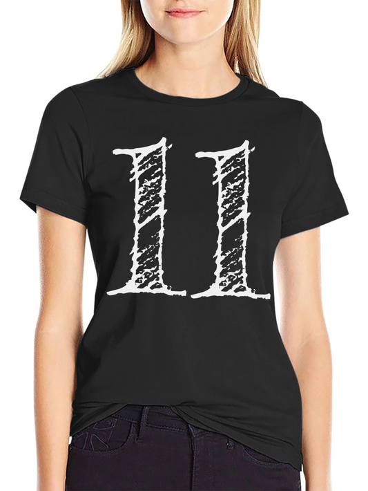 Black T-Shirt with White Distressed 11 Design