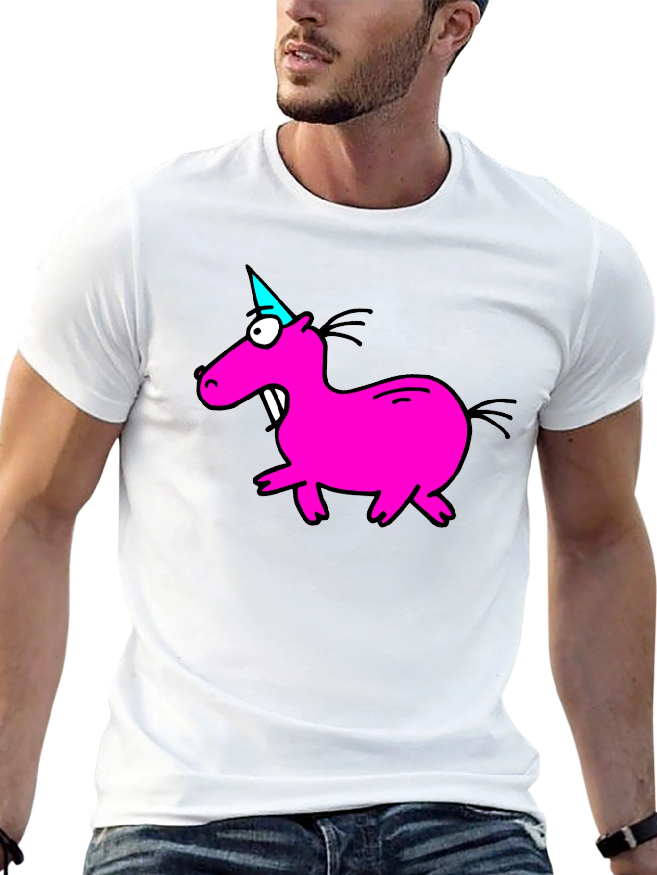 Cartoon Pink Unicorn Graphic T-Shirt