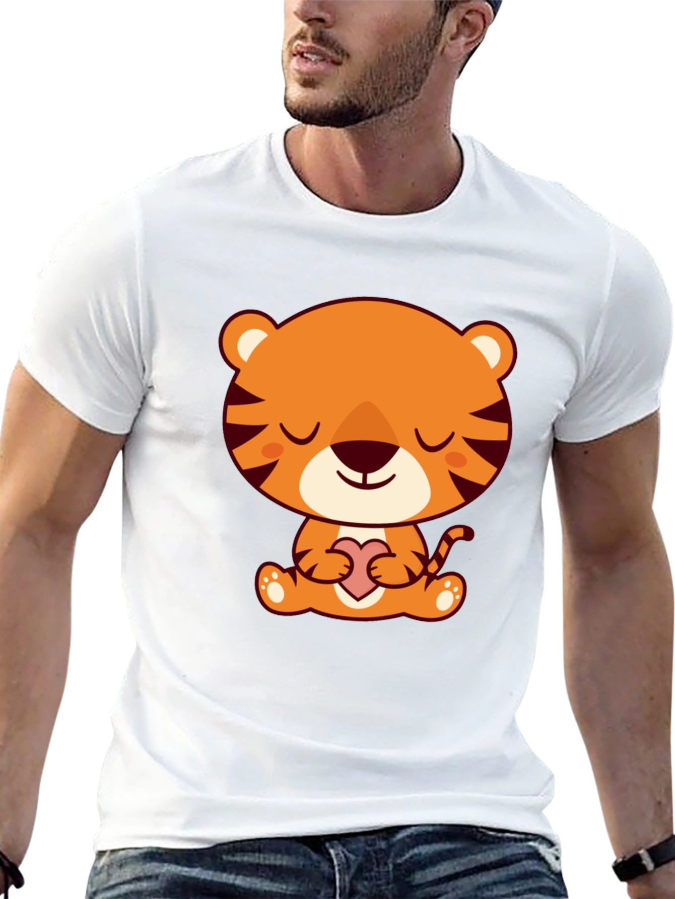 Cute Cartoon Tiger Holding Heart T-Shirt