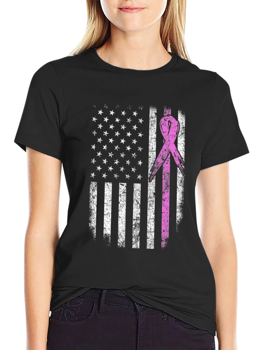 Breast Cancer Awareness US Flag T-Shirt