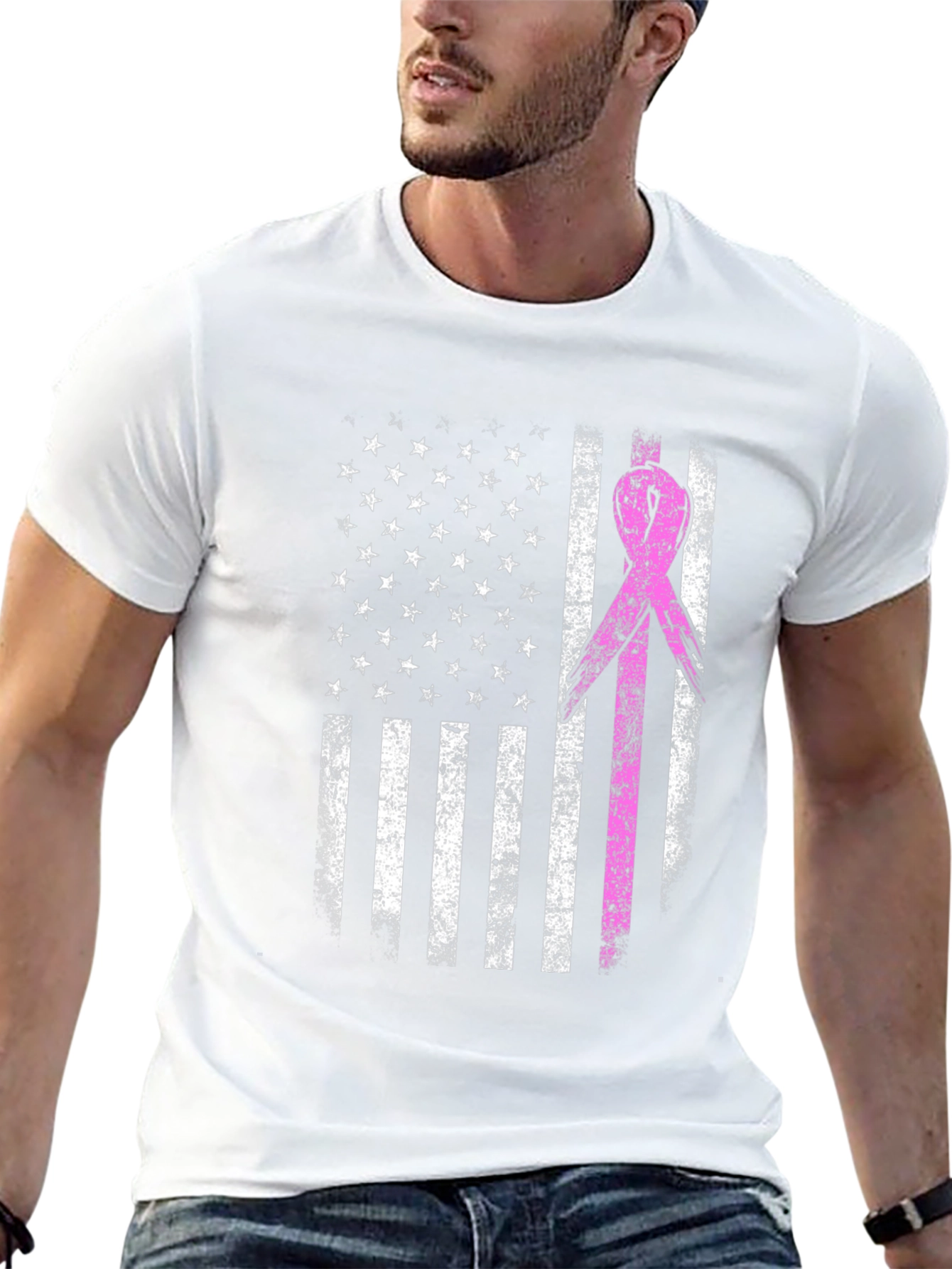 Breast Cancer Awareness US Flag T-Shirt