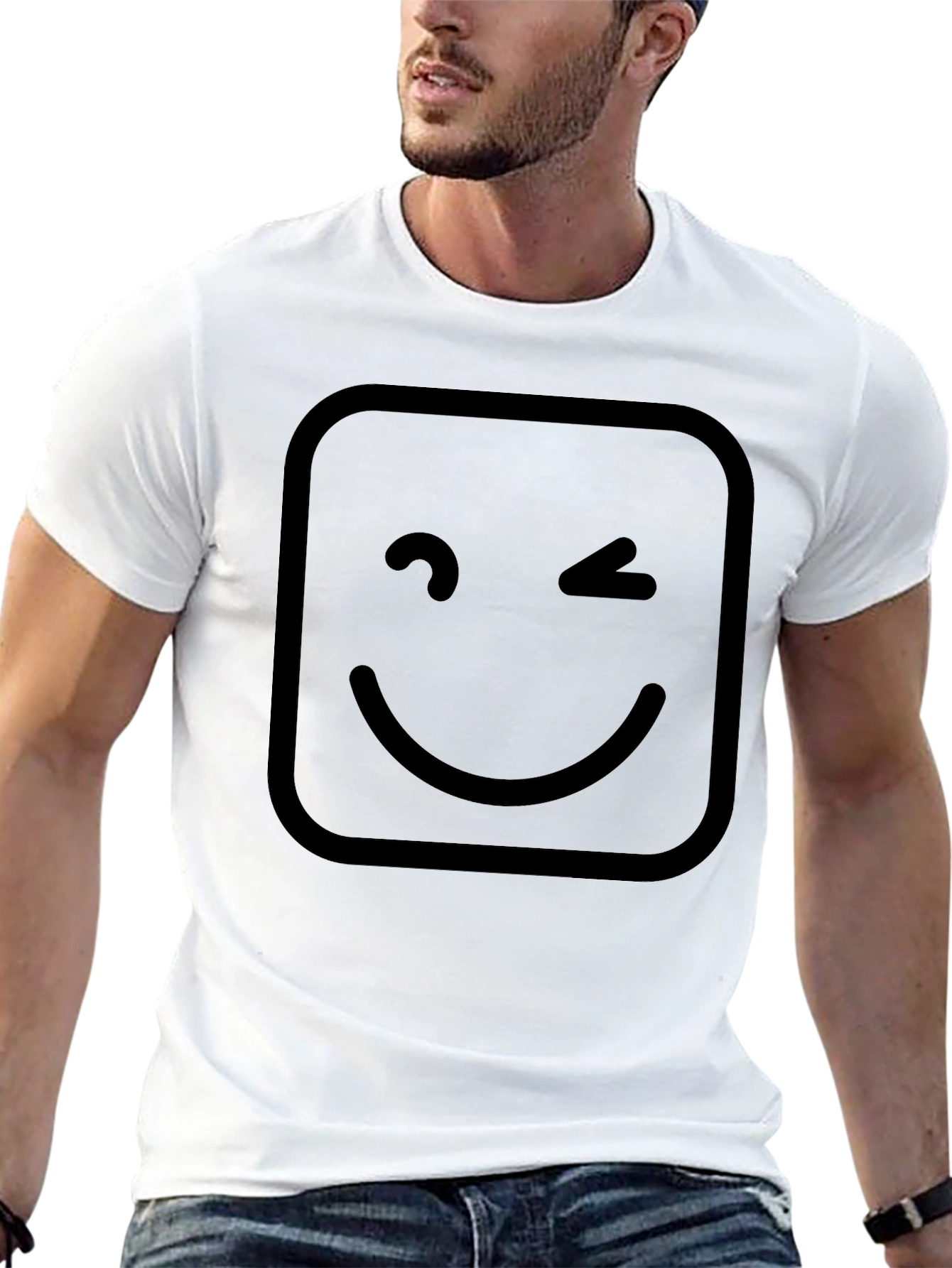 Winking Smiley Face Graphic T-Shirt - Black