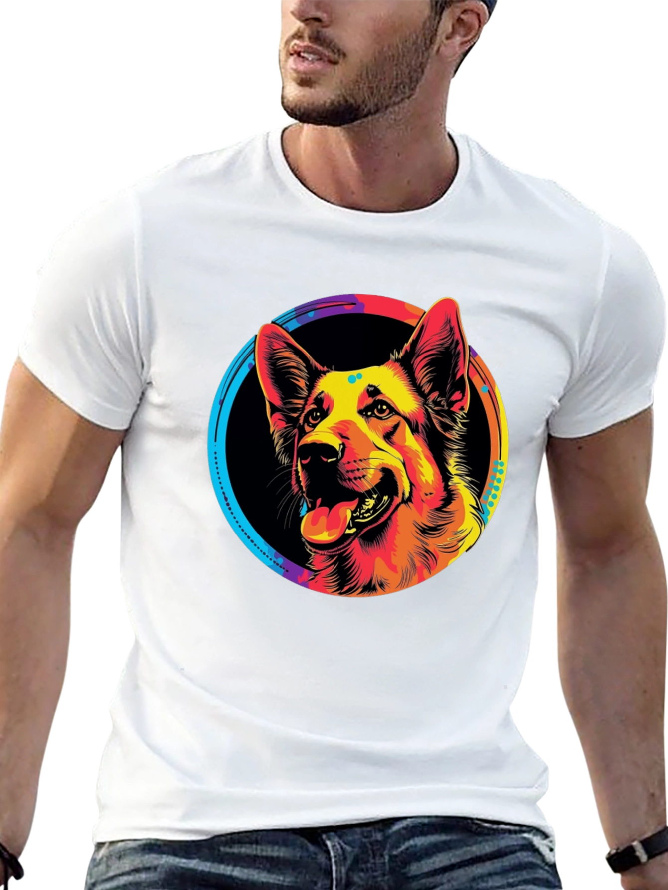Vibrant German Shepherd Graphic Tee - Black