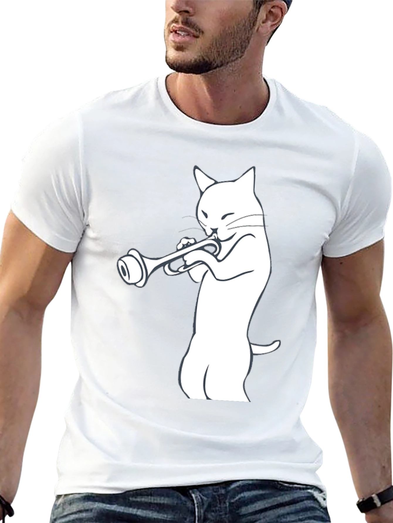 Cool Cat Trumpet Player Graphic Tee