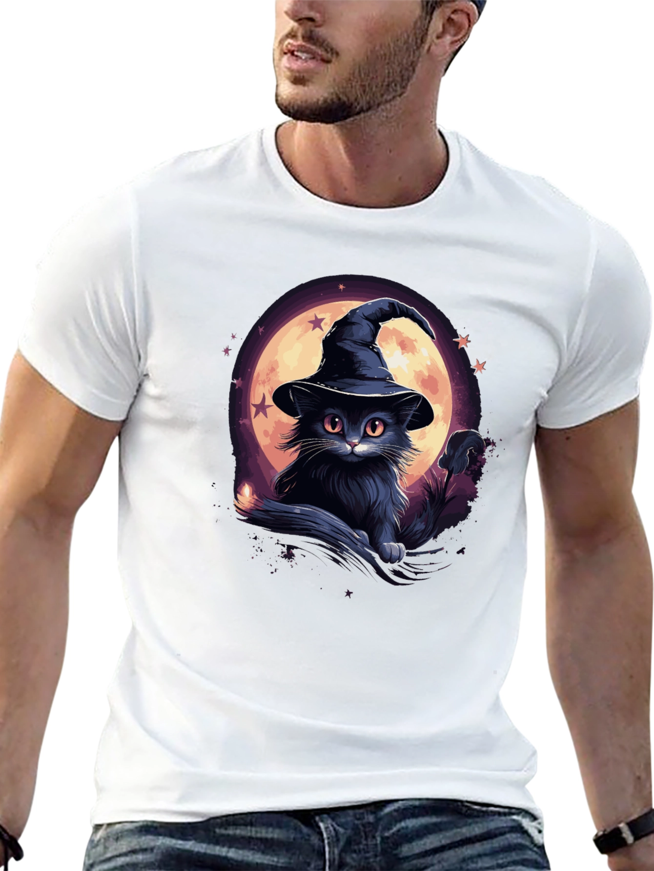 Whimsical Witch Cat Graphic Tee