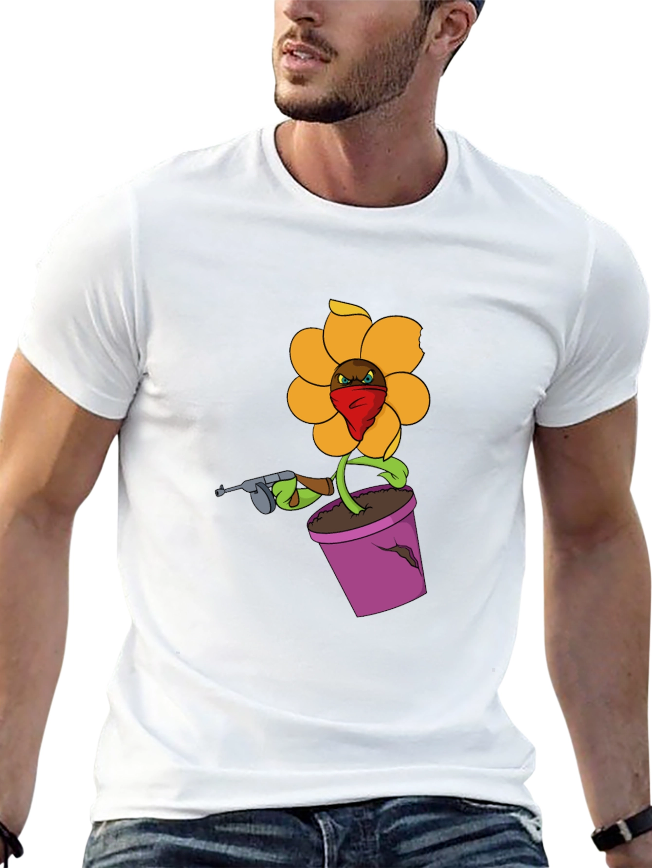 Gangster Flower Pot Graphic T-Shirt - Black