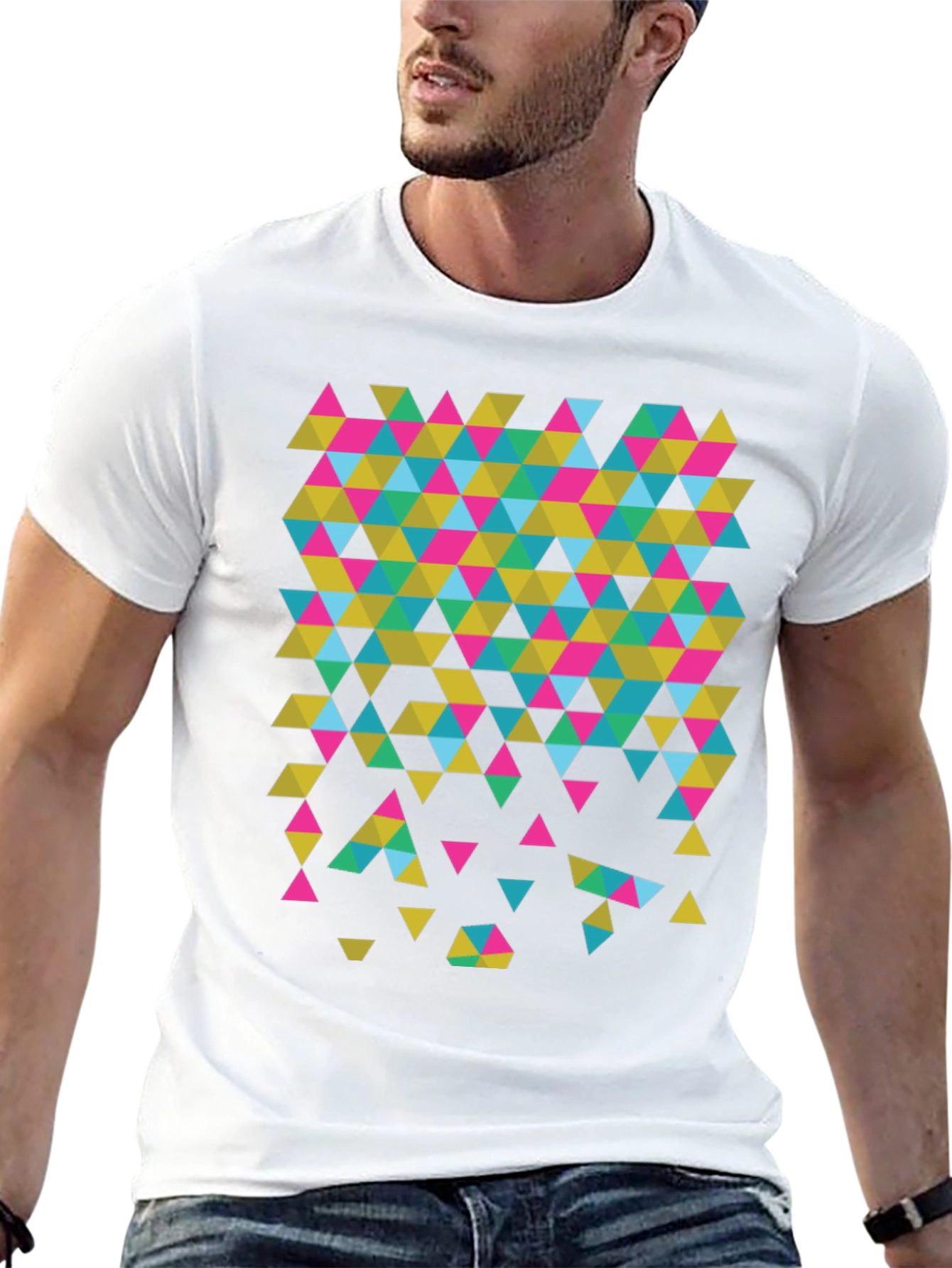 Geometric Triangle Print Black T-Shirt