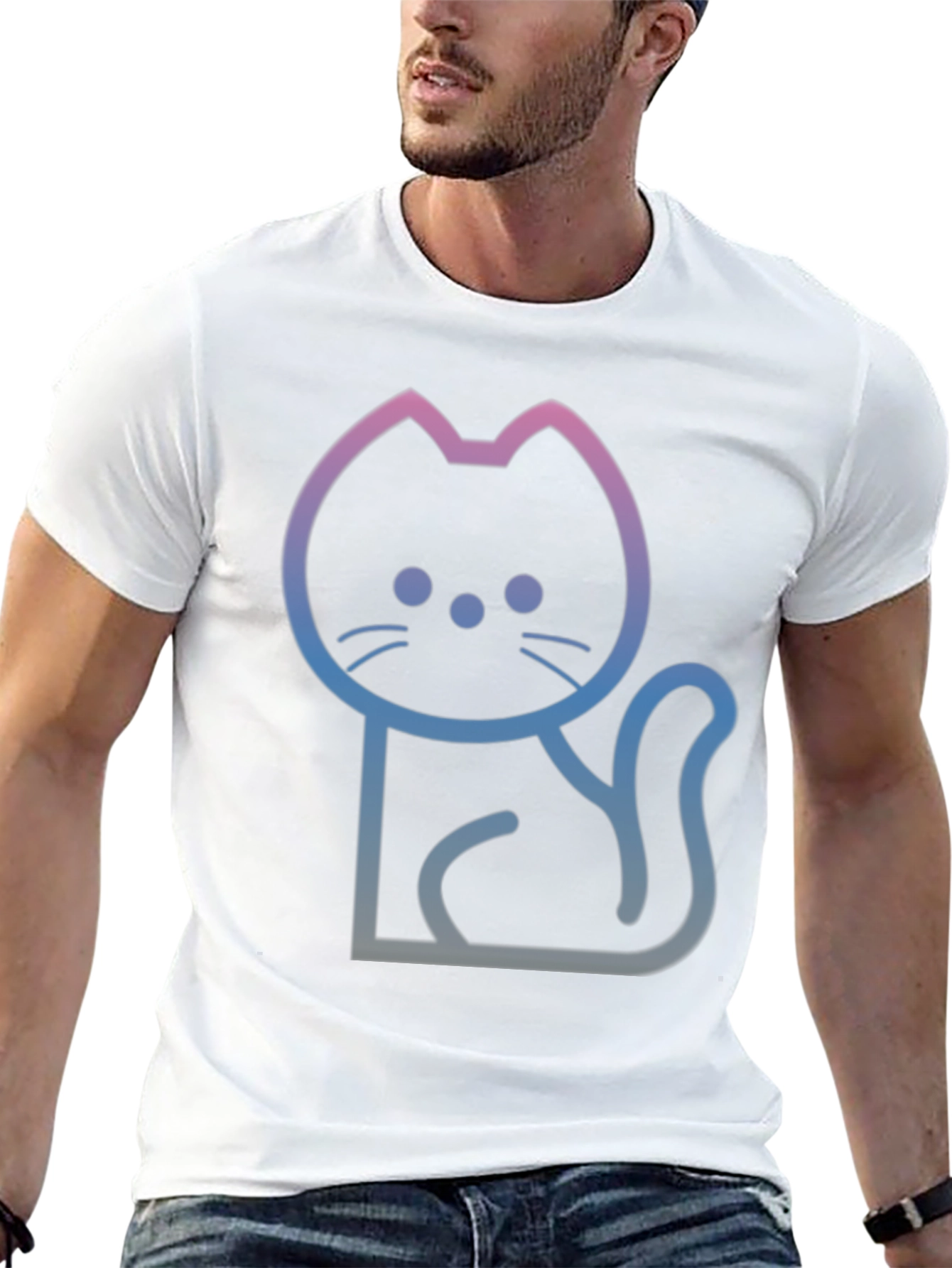 Gradient Cat Graphic Black T-Shirt