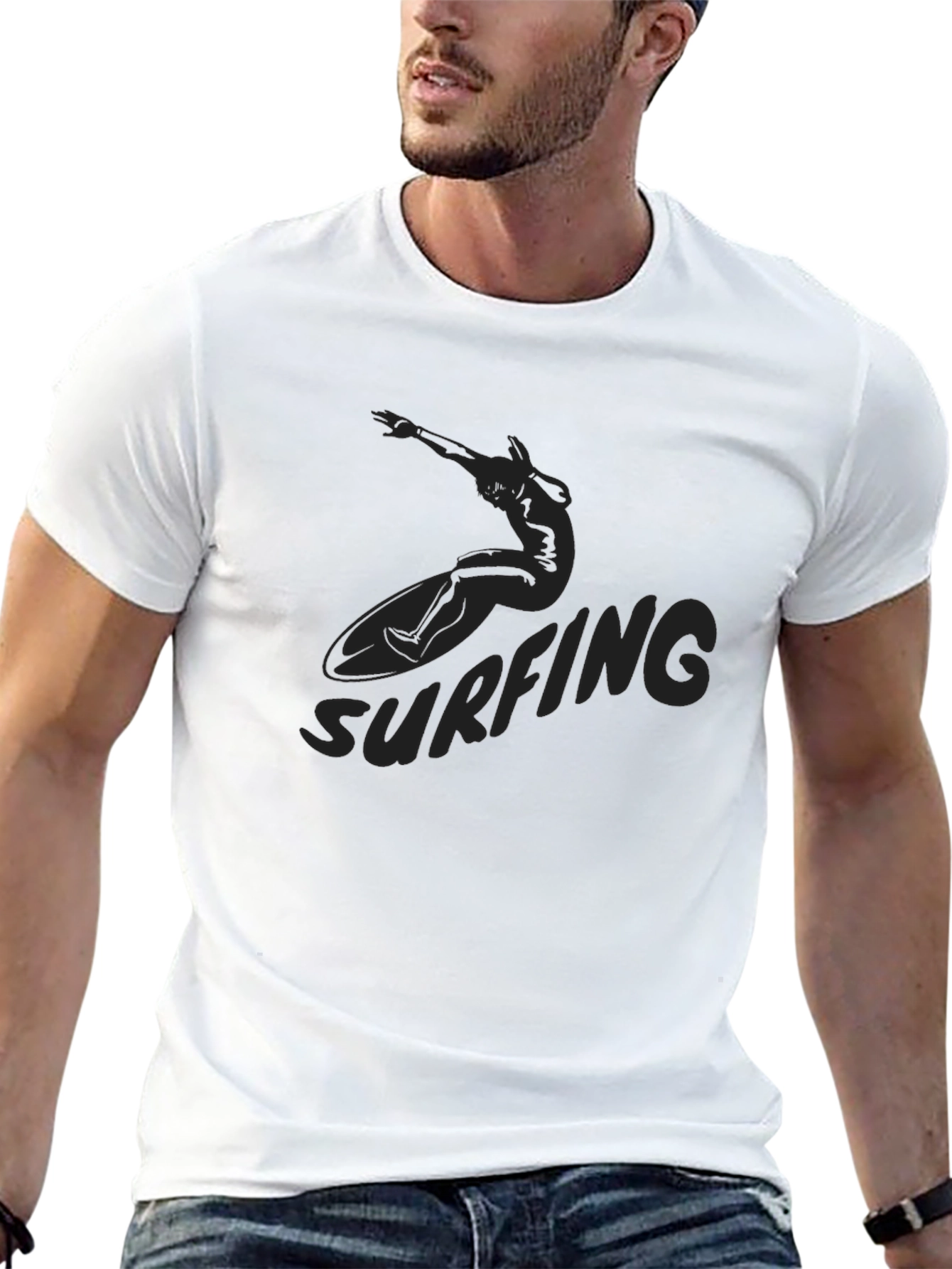 Black Surfing Graphic Tee for Men